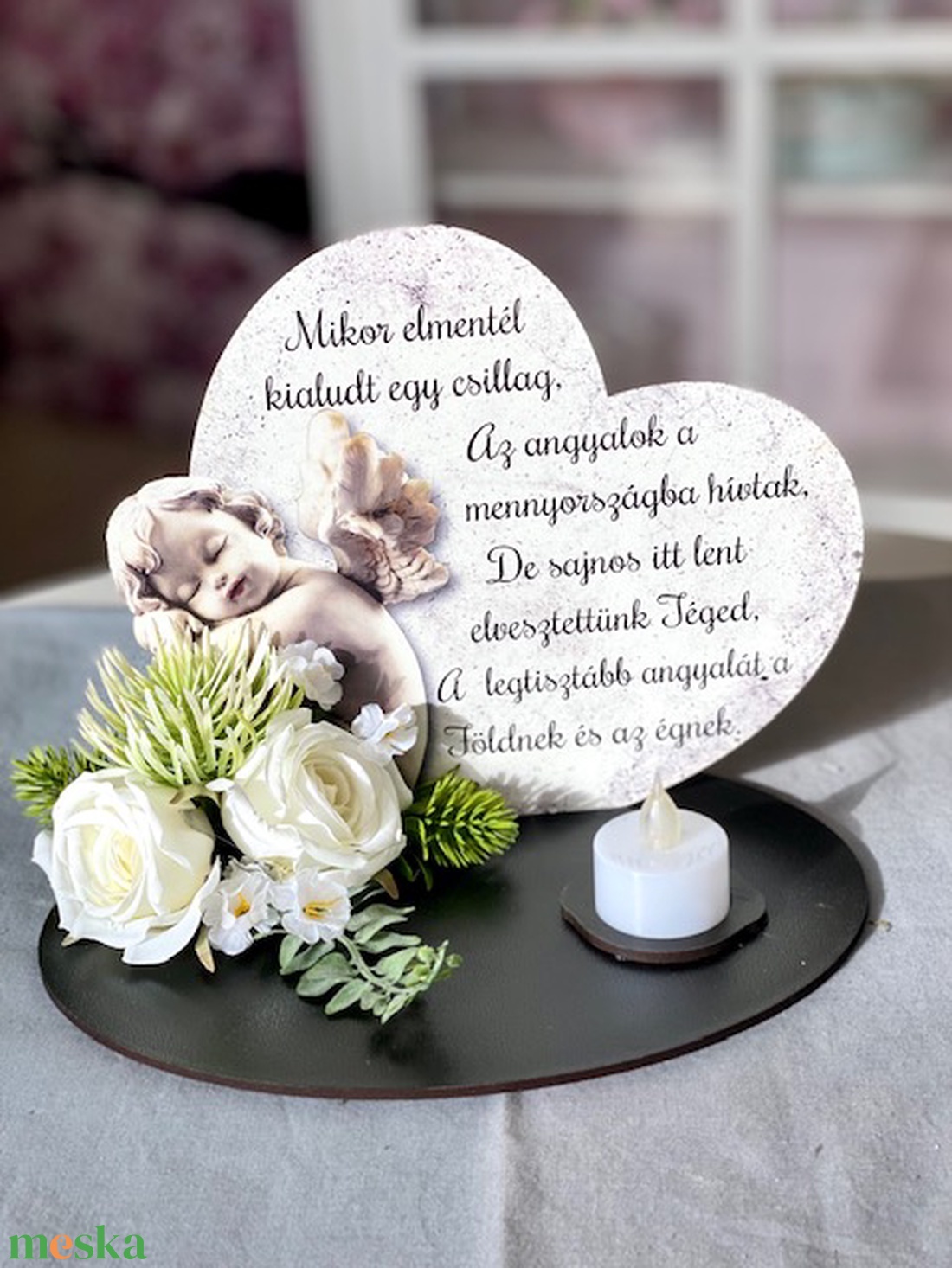 Mikor elmentél talpas szív mindenszenteki sírdísz  - otthon & életmód - vallás - temetkezési tárgy - Meska.hu