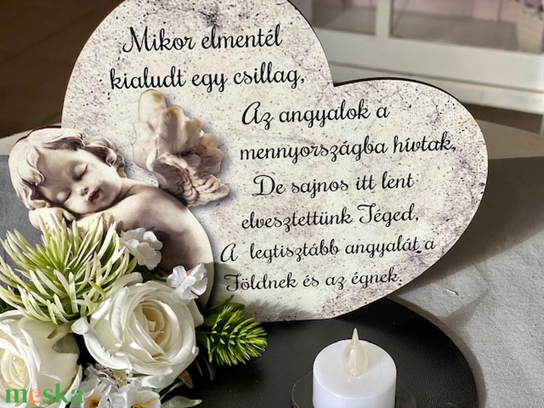 Mikor elmentél talpas szív mindenszenteki sírdísz  - otthon & életmód - vallás - temetkezési tárgy - Meska.hu