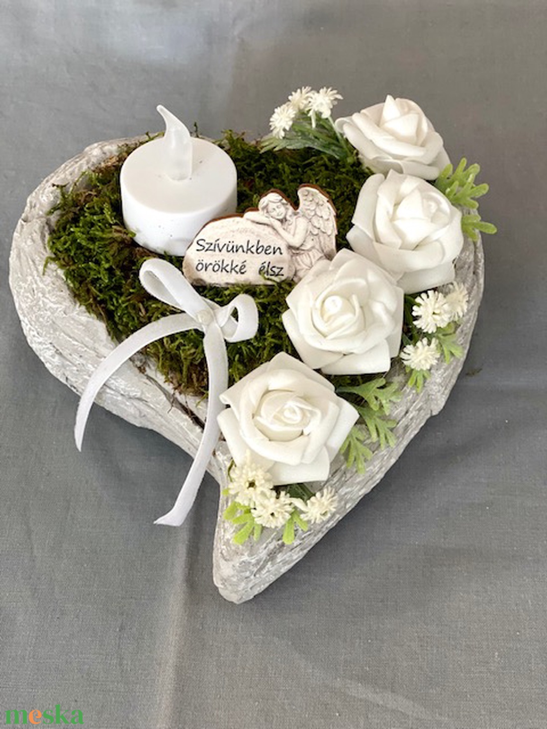 Angyalszárny nyújtott szív mindenszenteki sírdísz  - otthon & életmód - vallás - temetkezési tárgy - Meska.hu