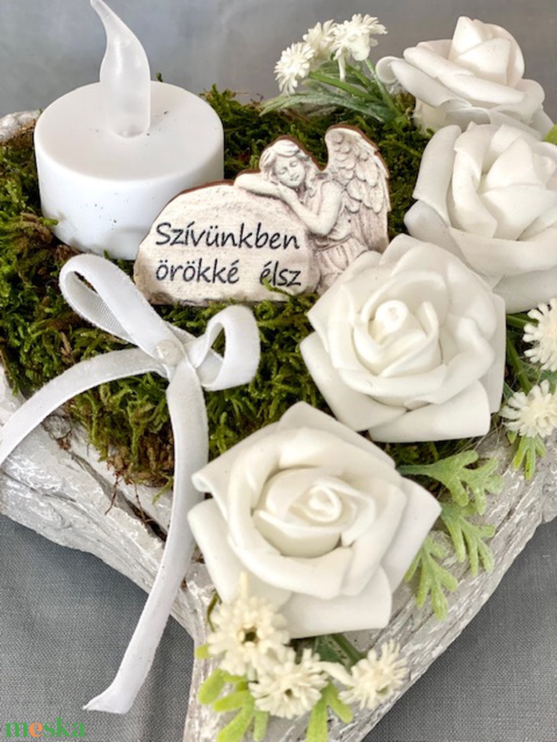 Angyalszárny nyújtott szív mindenszenteki sírdísz  - otthon & életmód - vallás - temetkezési tárgy - Meska.hu