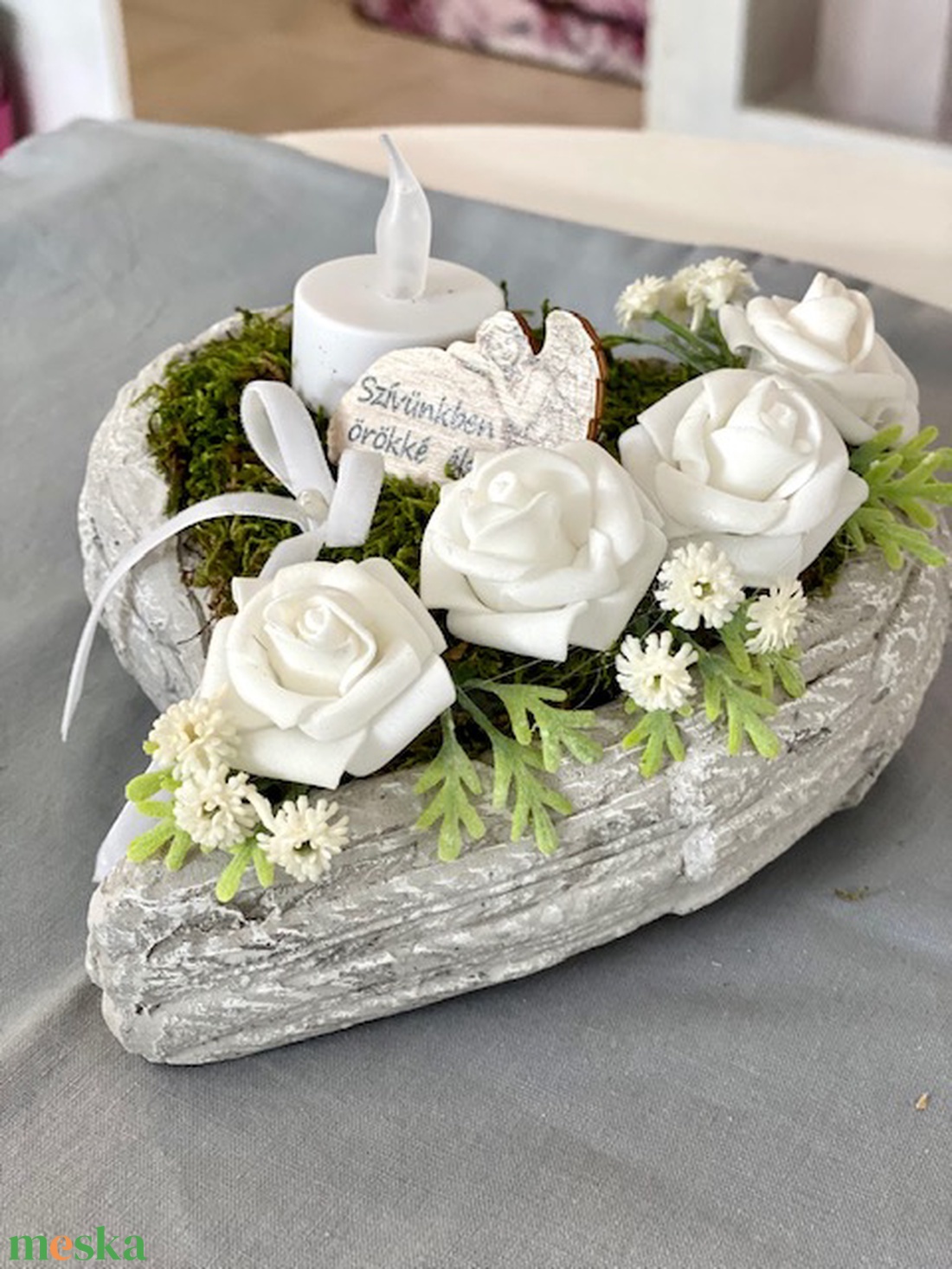 Angyalszárny nyújtott szív mindenszenteki sírdísz  - otthon & életmód - vallás - temetkezési tárgy - Meska.hu