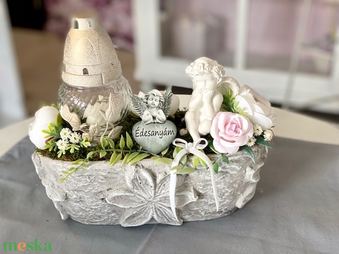 Virágmintás betontál mindenszenteki sírdísz  - otthon & életmód - vallás - temetkezési tárgy - Meska.hu