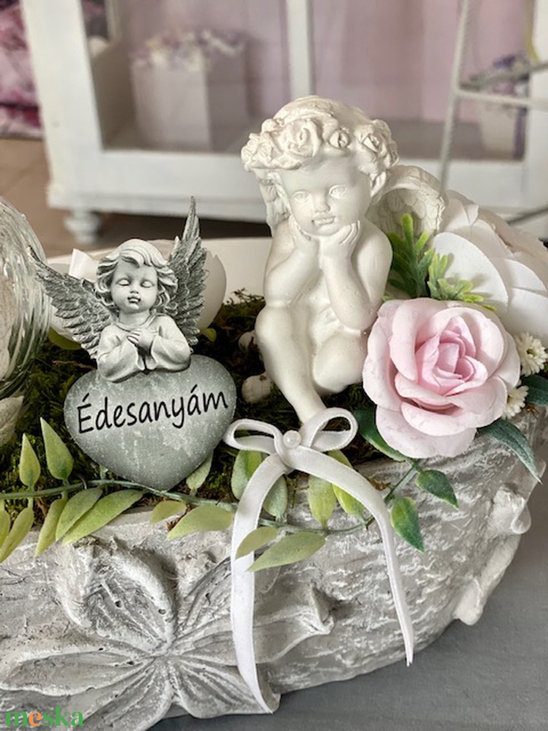 Virágmintás betontál mindenszenteki sírdísz  - otthon & életmód - vallás - temetkezési tárgy - Meska.hu