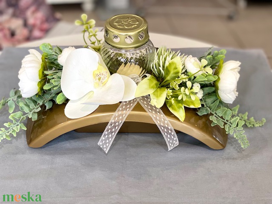 Orchideás arany híd mindenszenteki sírdísz- 2 féle színben - otthon & életmód - vallás - temetkezési tárgy - Meska.hu