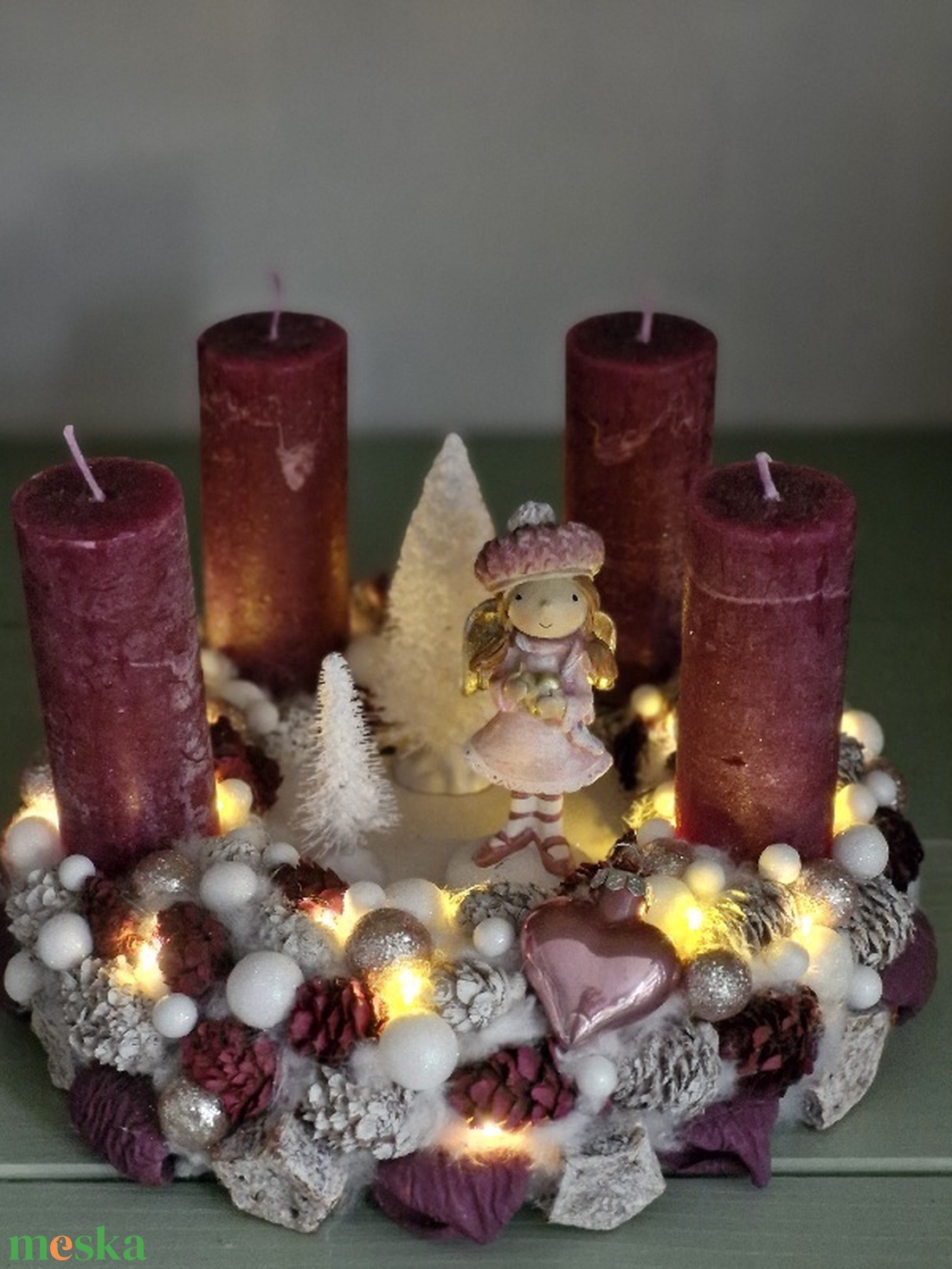 Sötét mályva adventi asztaldísz - karácsony - adventi díszek - adventi asztaldísz - Meska.hu