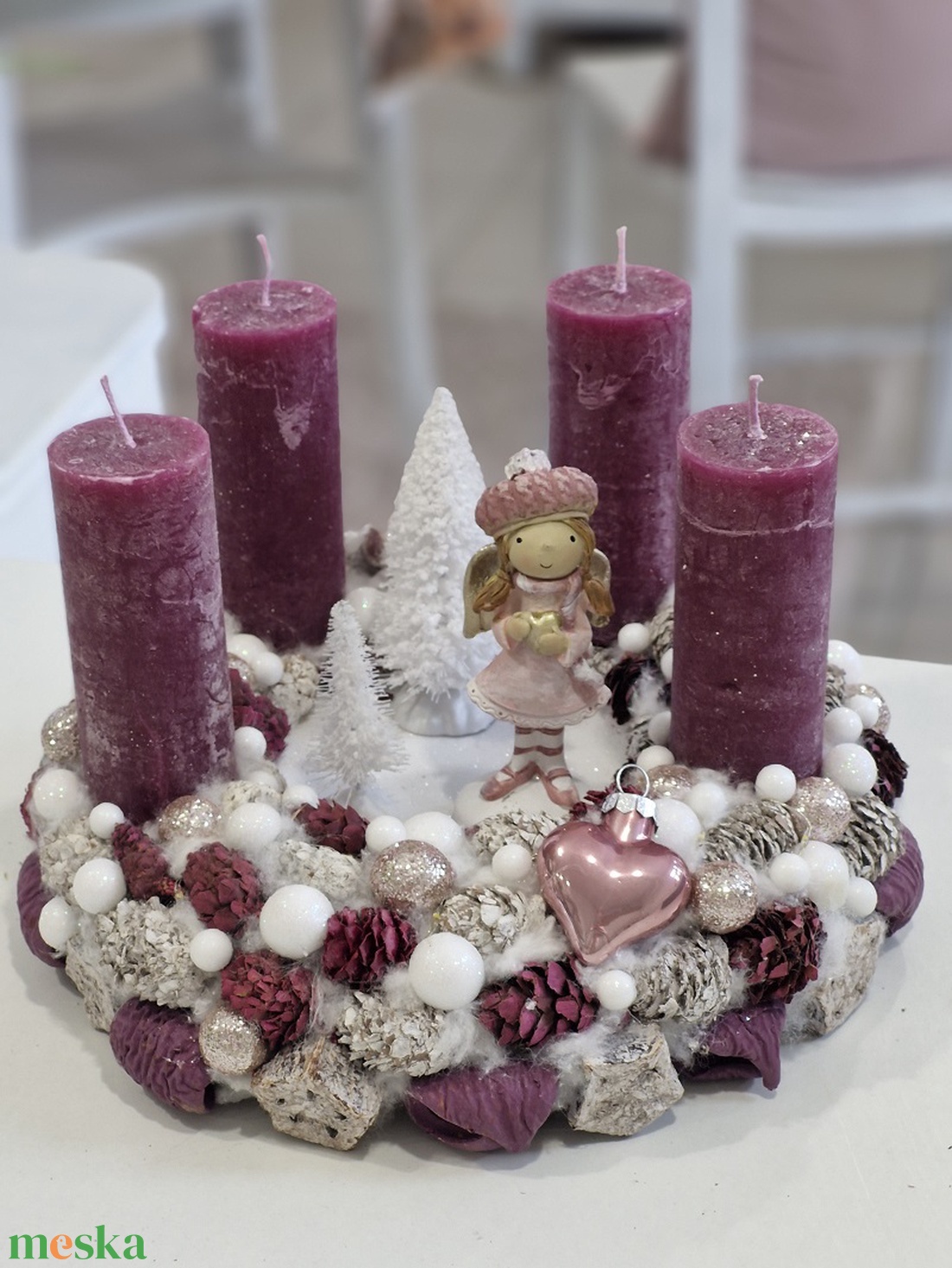 Sötét mályva adventi asztaldísz - karácsony - adventi díszek - adventi asztaldísz - Meska.hu