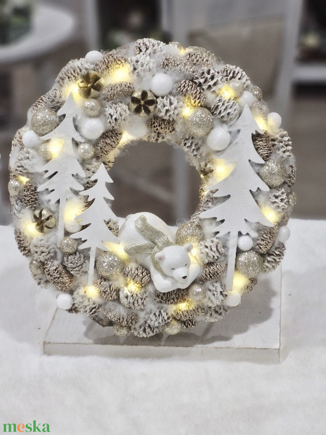 Pezsgő jegesmacis karácsonyi ajtódísz - karácsony - karácsonyi lakásdekoráció - karácsonyi ajtódíszek - Meska.hu