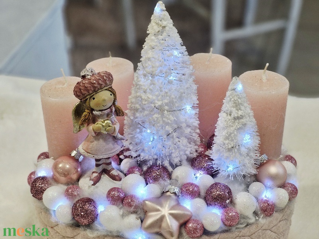 Rózsaszín adventi asztaldísz - karácsony - adventi díszek - adventi asztaldísz - Meska.hu