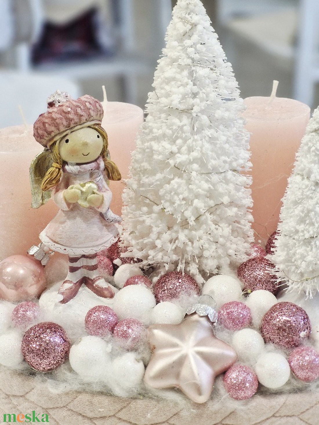 Rózsaszín adventi asztaldísz - karácsony - adventi díszek - adventi asztaldísz - Meska.hu