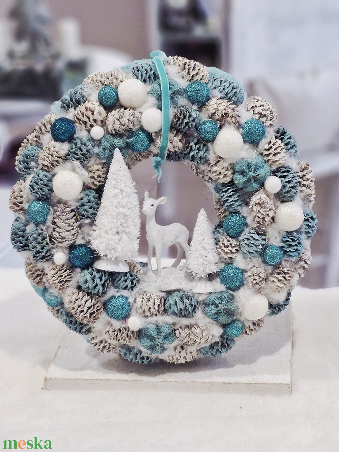 Türkiz karácsonyi ajtódísz - karácsony - karácsonyi lakásdekoráció - karácsonyi ajtódíszek - Meska.hu