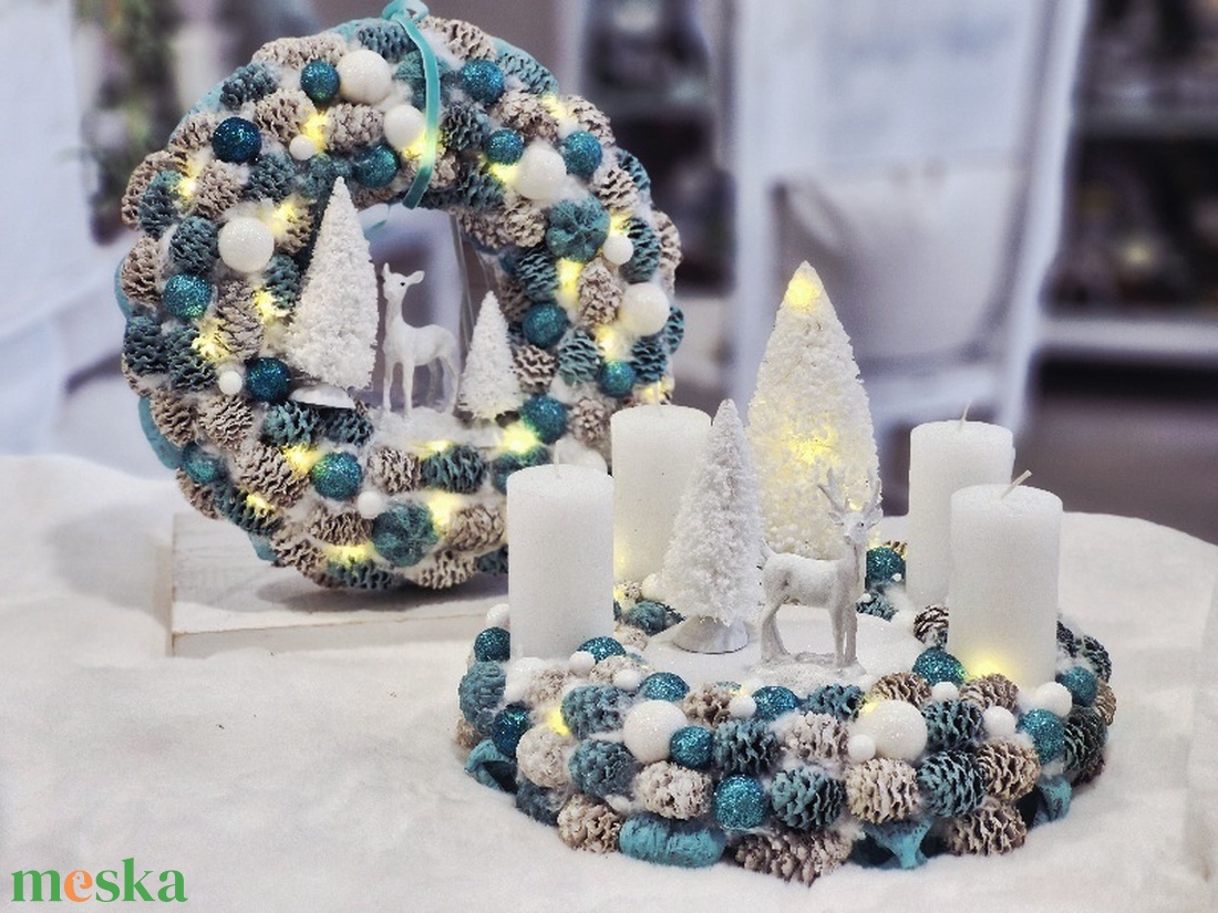 Türkiz karácsonyi ajtódísz - karácsony - karácsonyi lakásdekoráció - karácsonyi ajtódíszek - Meska.hu