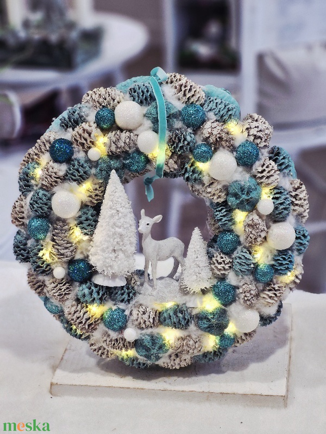 Türkiz karácsonyi ajtódísz - karácsony - karácsonyi lakásdekoráció - karácsonyi ajtódíszek - Meska.hu