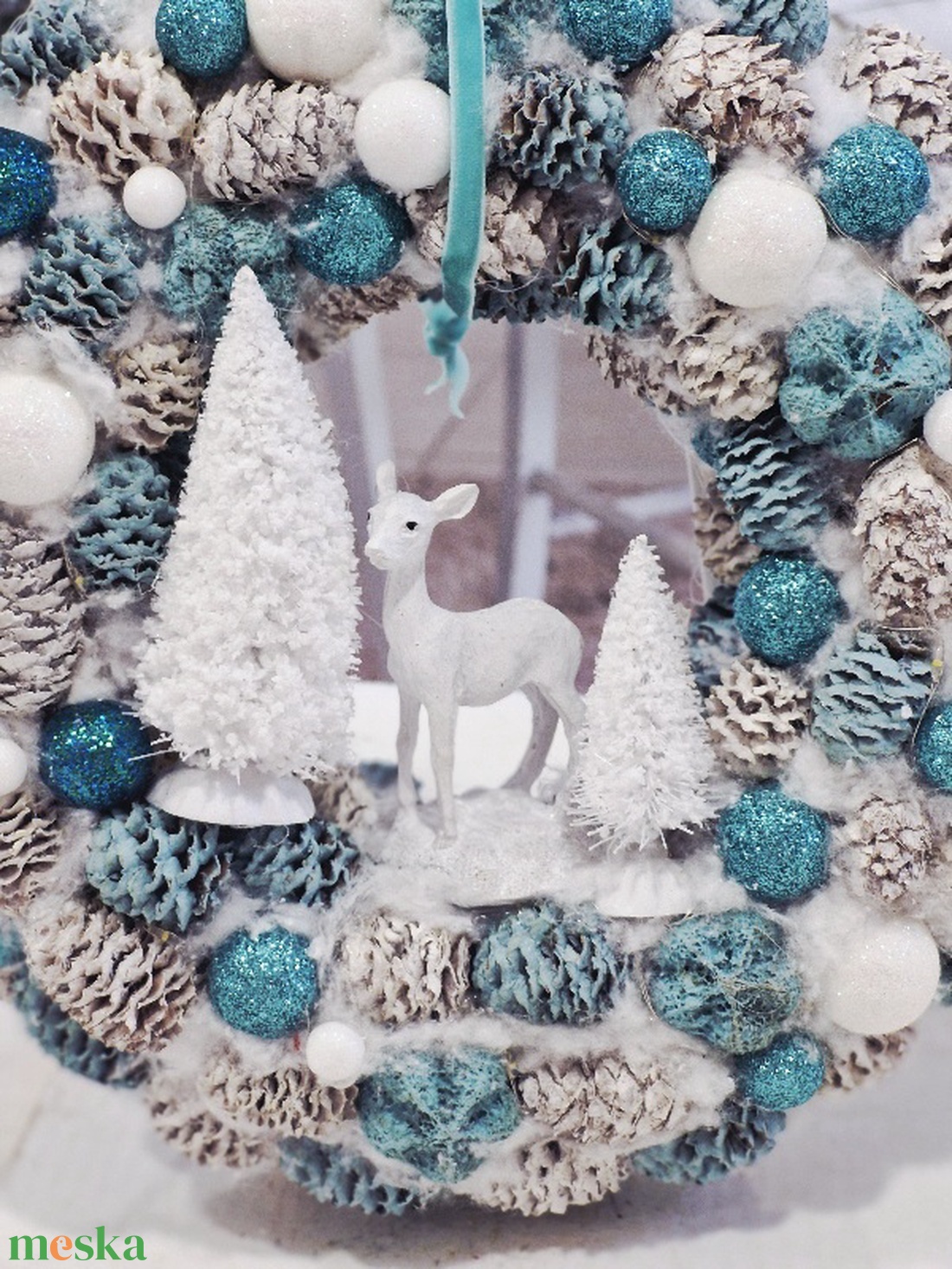 Türkiz karácsonyi ajtódísz - karácsony - karácsonyi lakásdekoráció - karácsonyi ajtódíszek - Meska.hu