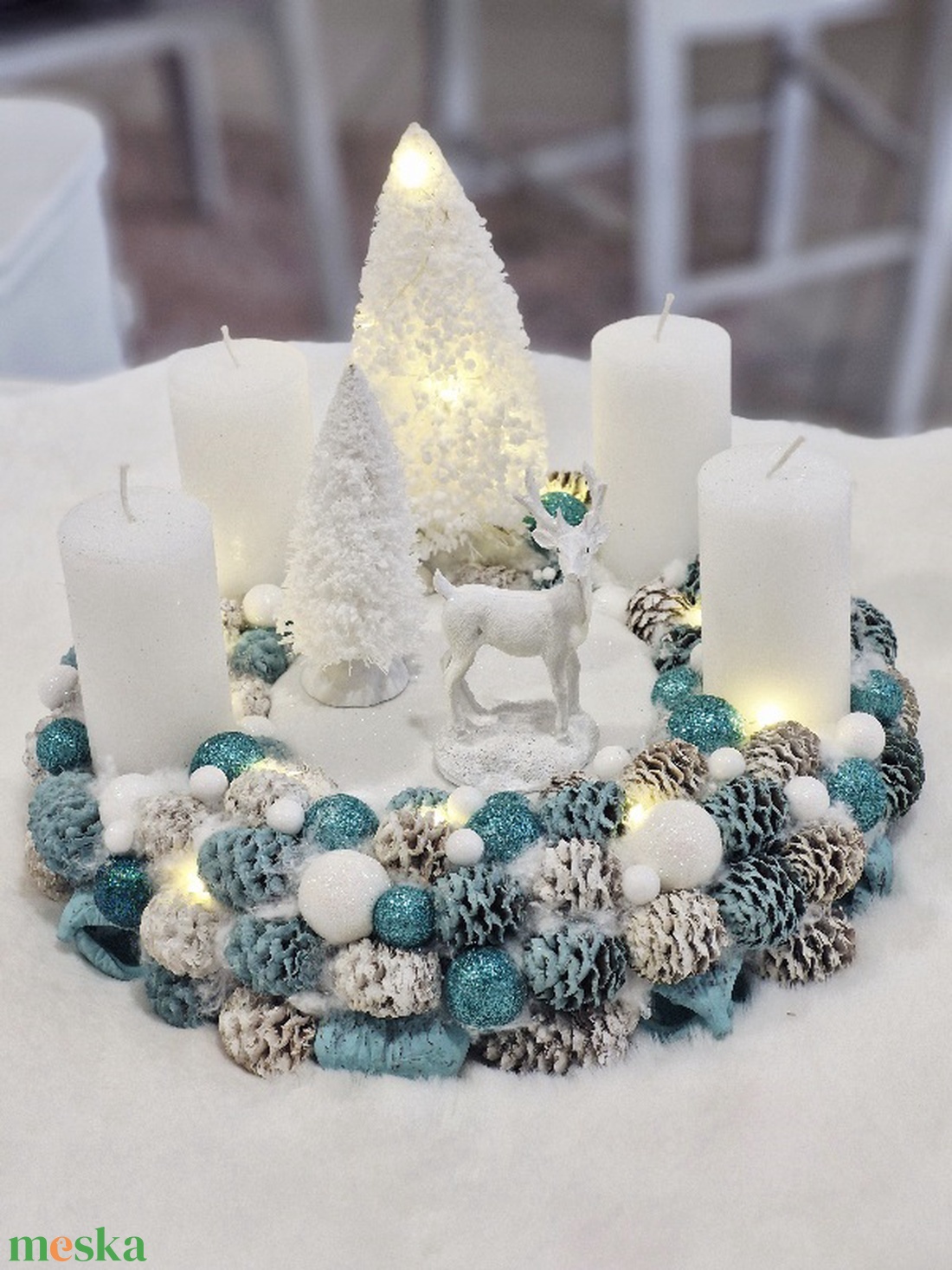 Türkiz adventi asztaldísz - karácsony - adventi díszek - adventi koszorú - Meska.hu