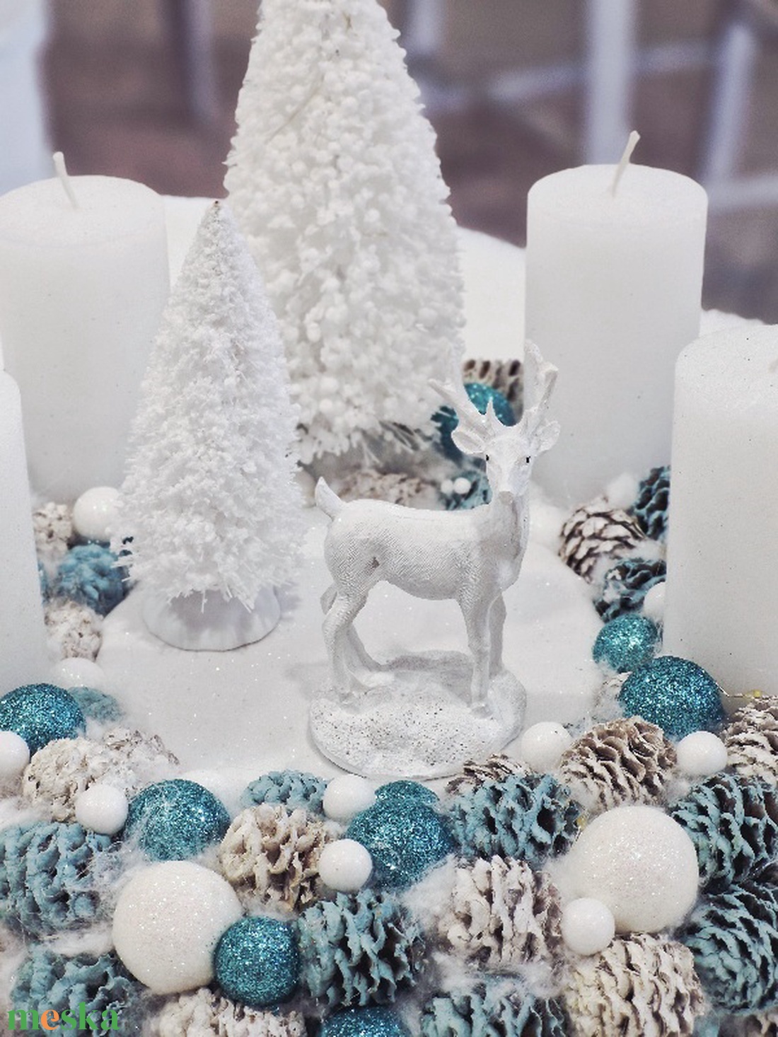 Türkiz adventi asztaldísz - karácsony - adventi díszek - adventi koszorú - Meska.hu