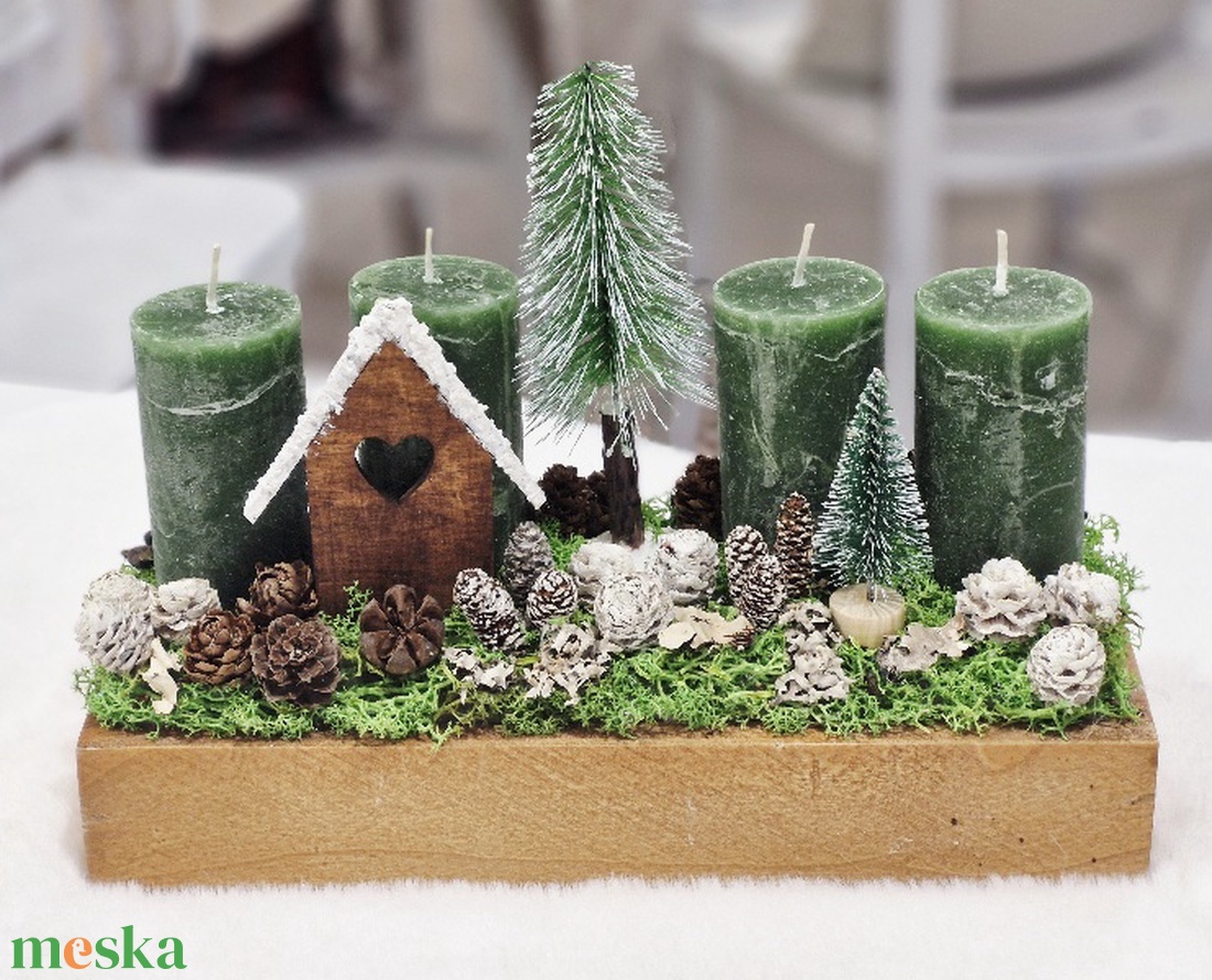 Házikós natúr adventi asztaldísz - karácsony - adventi díszek - adventi asztaldísz - Meska.hu