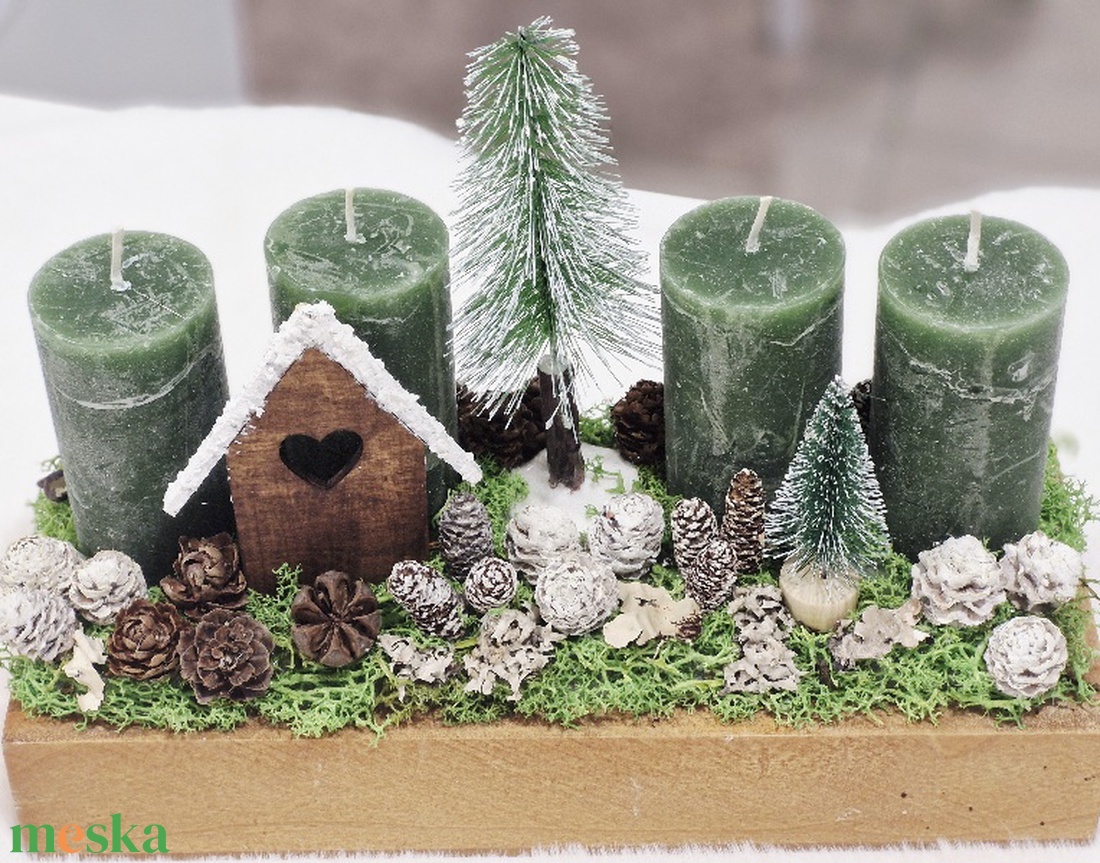 Házikós natúr adventi asztaldísz - karácsony - adventi díszek - adventi asztaldísz - Meska.hu