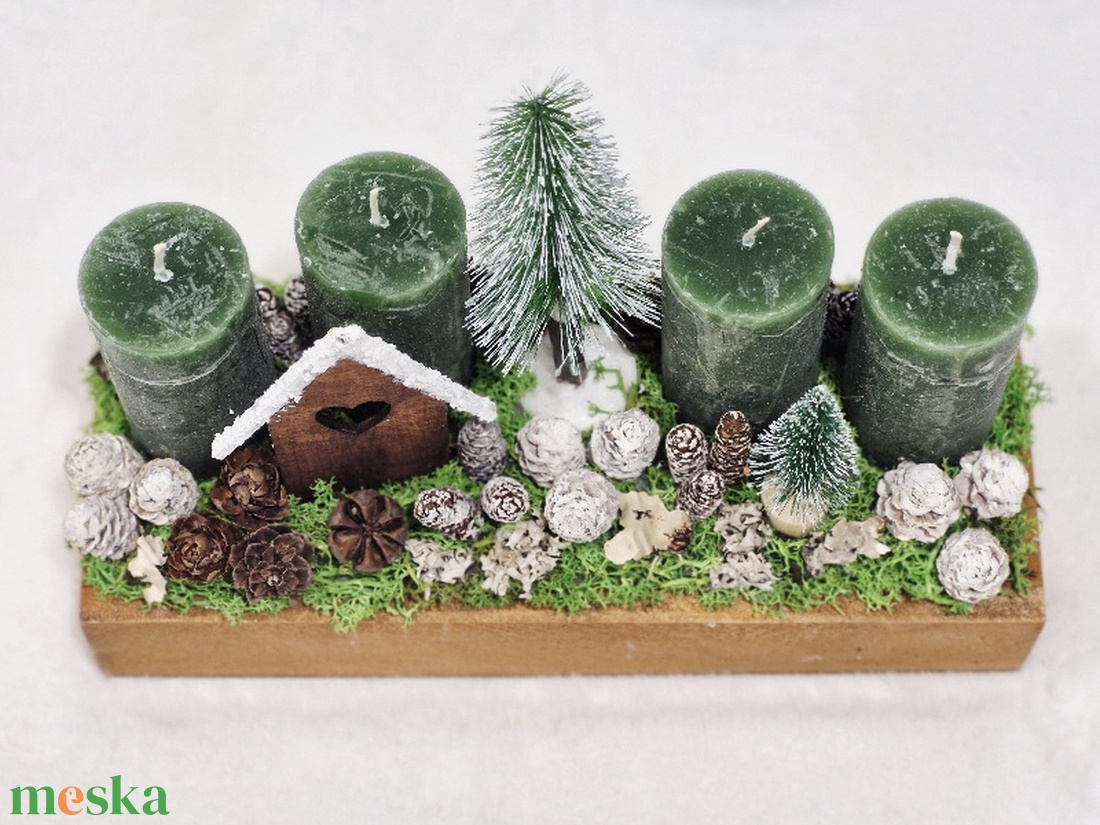Házikós natúr adventi asztaldísz - karácsony - adventi díszek - adventi asztaldísz - Meska.hu