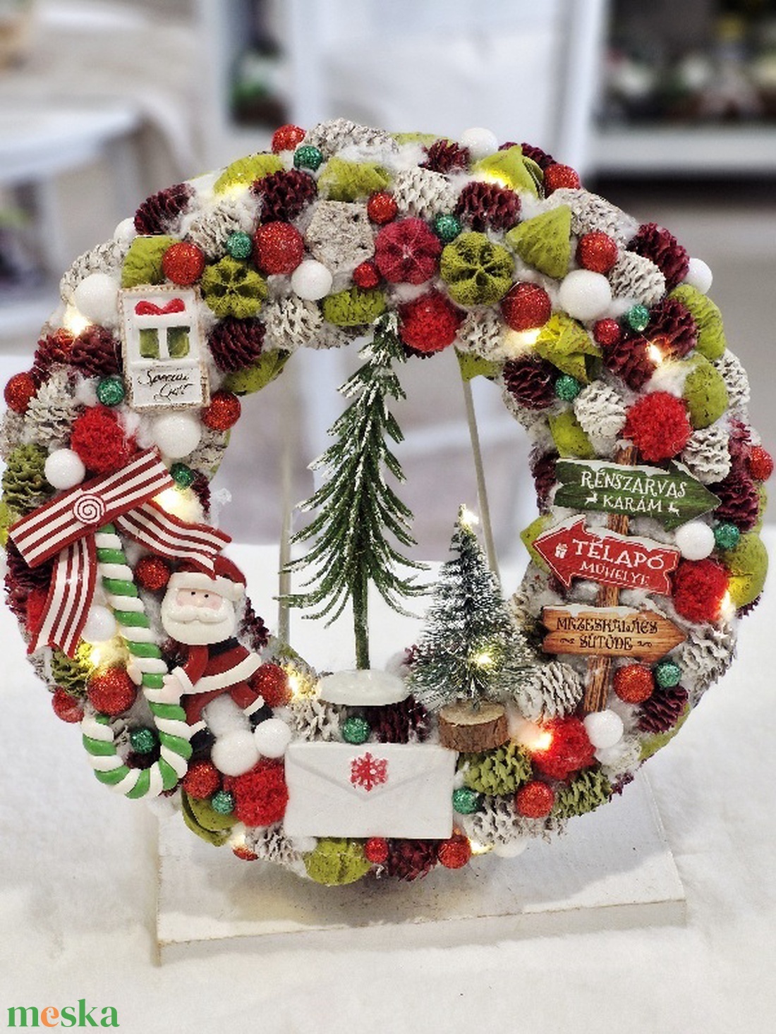 Mikulás és cukorkabotja karácsonyi ajtódísz - karácsony - karácsonyi lakásdekoráció - karácsonyi ajtódíszek - Meska.hu