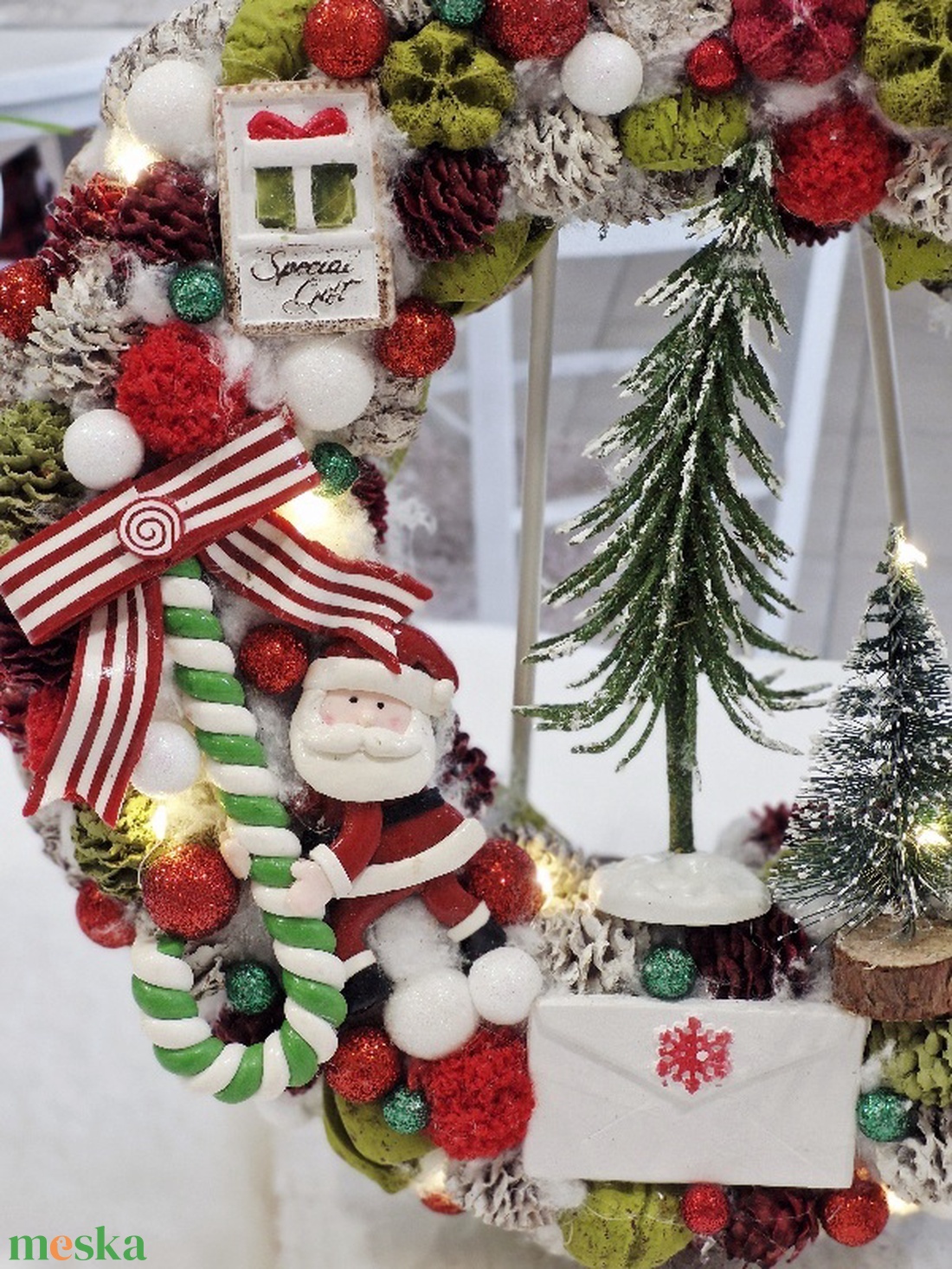 Mikulás és cukorkabotja karácsonyi ajtódísz - karácsony - karácsonyi lakásdekoráció - karácsonyi ajtódíszek - Meska.hu