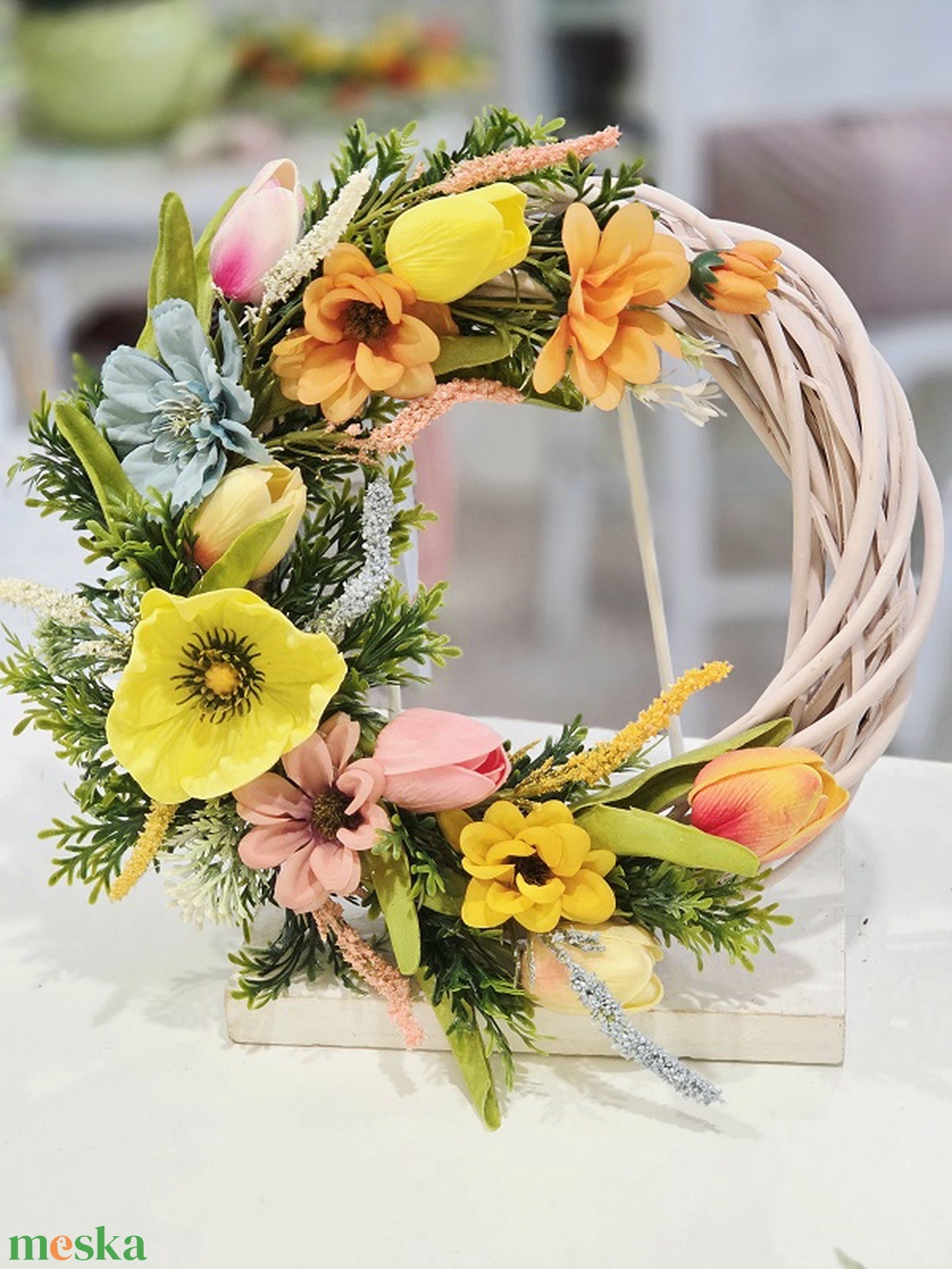 Rózsaszín vessző színes tavaszi ajtódísz  - otthon & életmód - dekoráció - ajtó- és ablak dekoráció - ajtódísz & kopogtató - Meska.hu