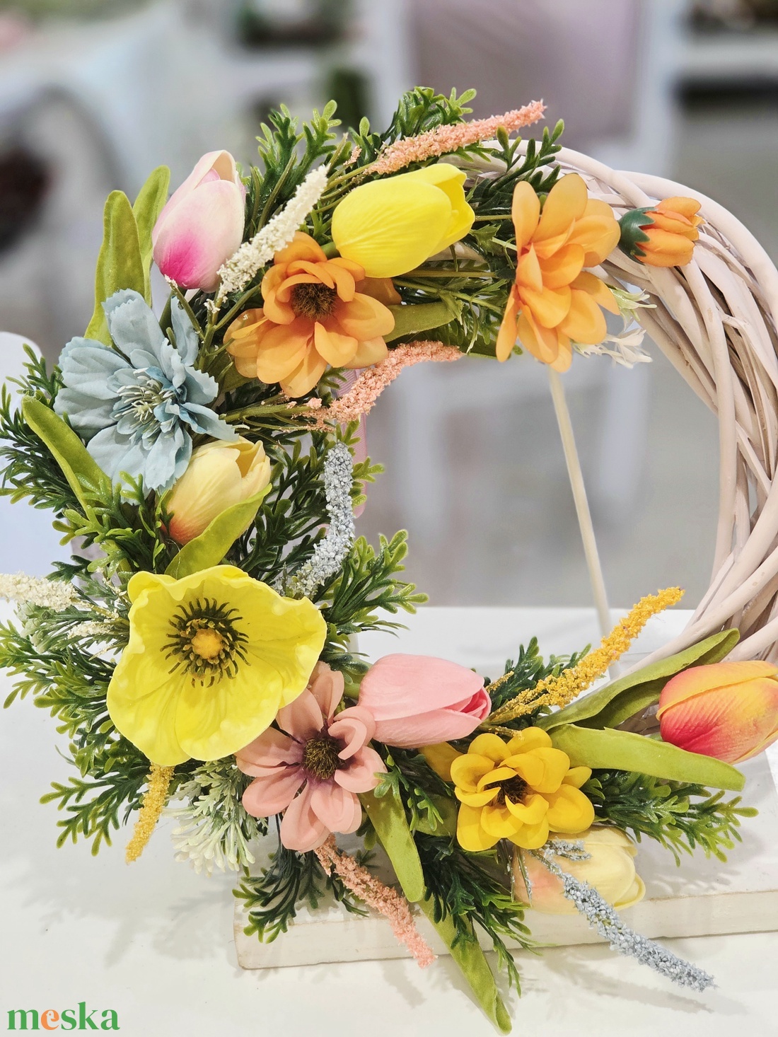 Rózsaszín vessző színes tavaszi ajtódísz  - otthon & életmód - dekoráció - ajtó- és ablak dekoráció - ajtódísz & kopogtató - Meska.hu