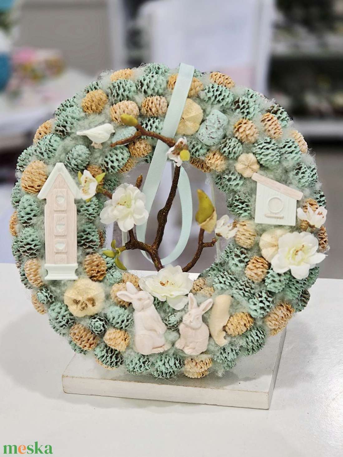 Menta nyuszkós tavaszi ajtódísz  - otthon & életmód - dekoráció - ajtó- és ablak dekoráció - ajtódísz & kopogtató - Meska.hu