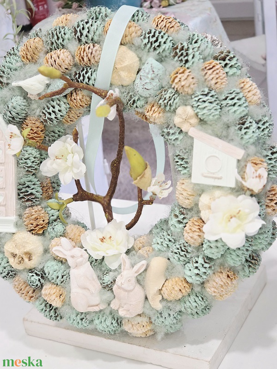 Menta nyuszkós tavaszi ajtódísz  - otthon & életmód - dekoráció - ajtó- és ablak dekoráció - ajtódísz & kopogtató - Meska.hu