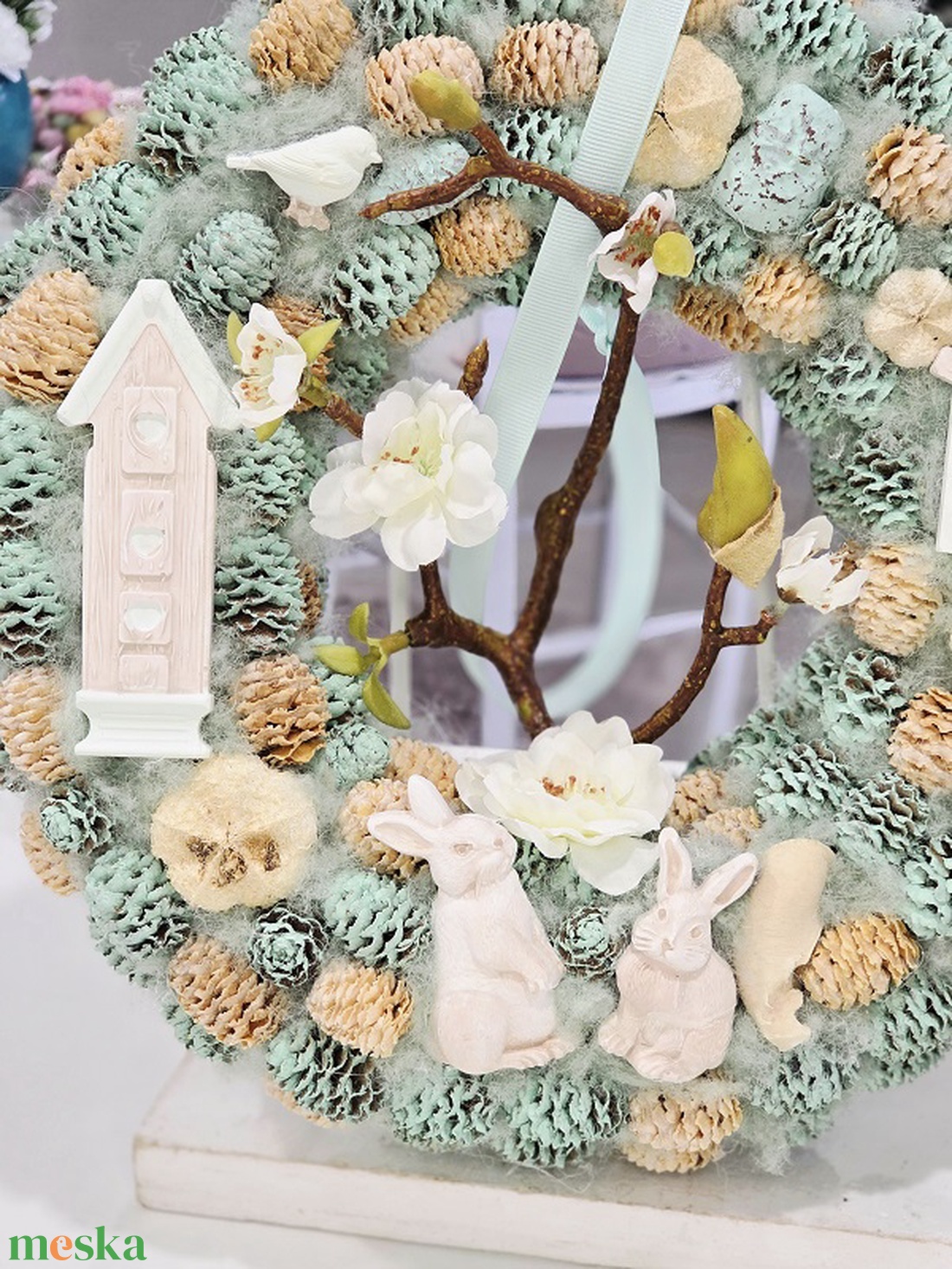 Menta nyuszkós tavaszi ajtódísz  - otthon & életmód - dekoráció - ajtó- és ablak dekoráció - ajtódísz & kopogtató - Meska.hu