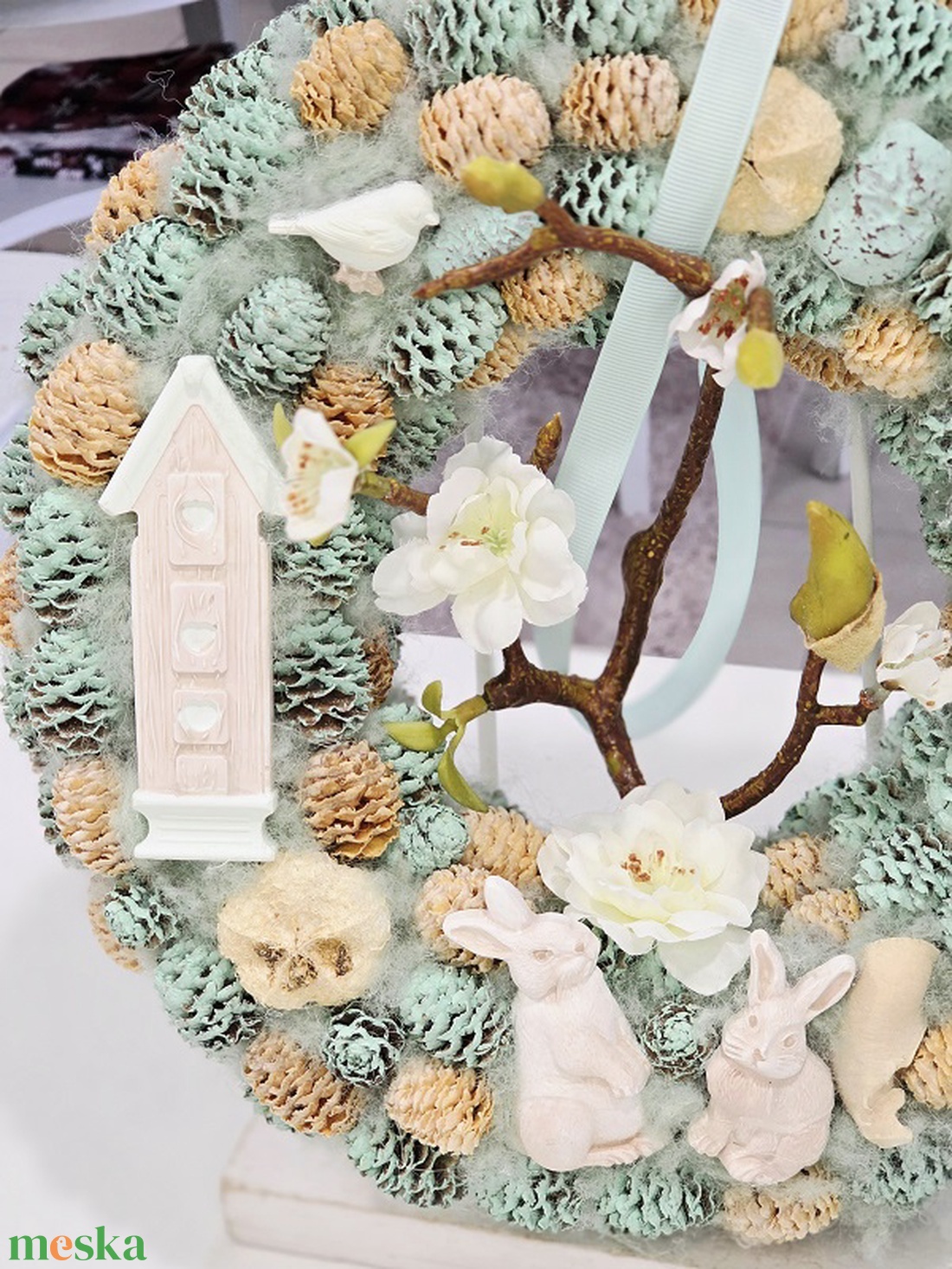 Menta nyuszkós tavaszi ajtódísz  - otthon & életmód - dekoráció - ajtó- és ablak dekoráció - ajtódísz & kopogtató - Meska.hu