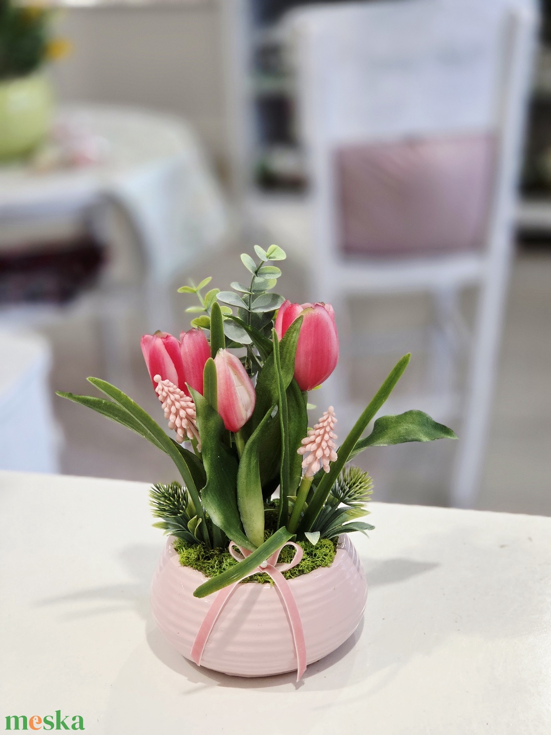Rózsaszín tálas tulipános tavaszi asztaldísz  - otthon & életmód - dekoráció - asztal és polc dekoráció - asztaldísz - Meska.hu