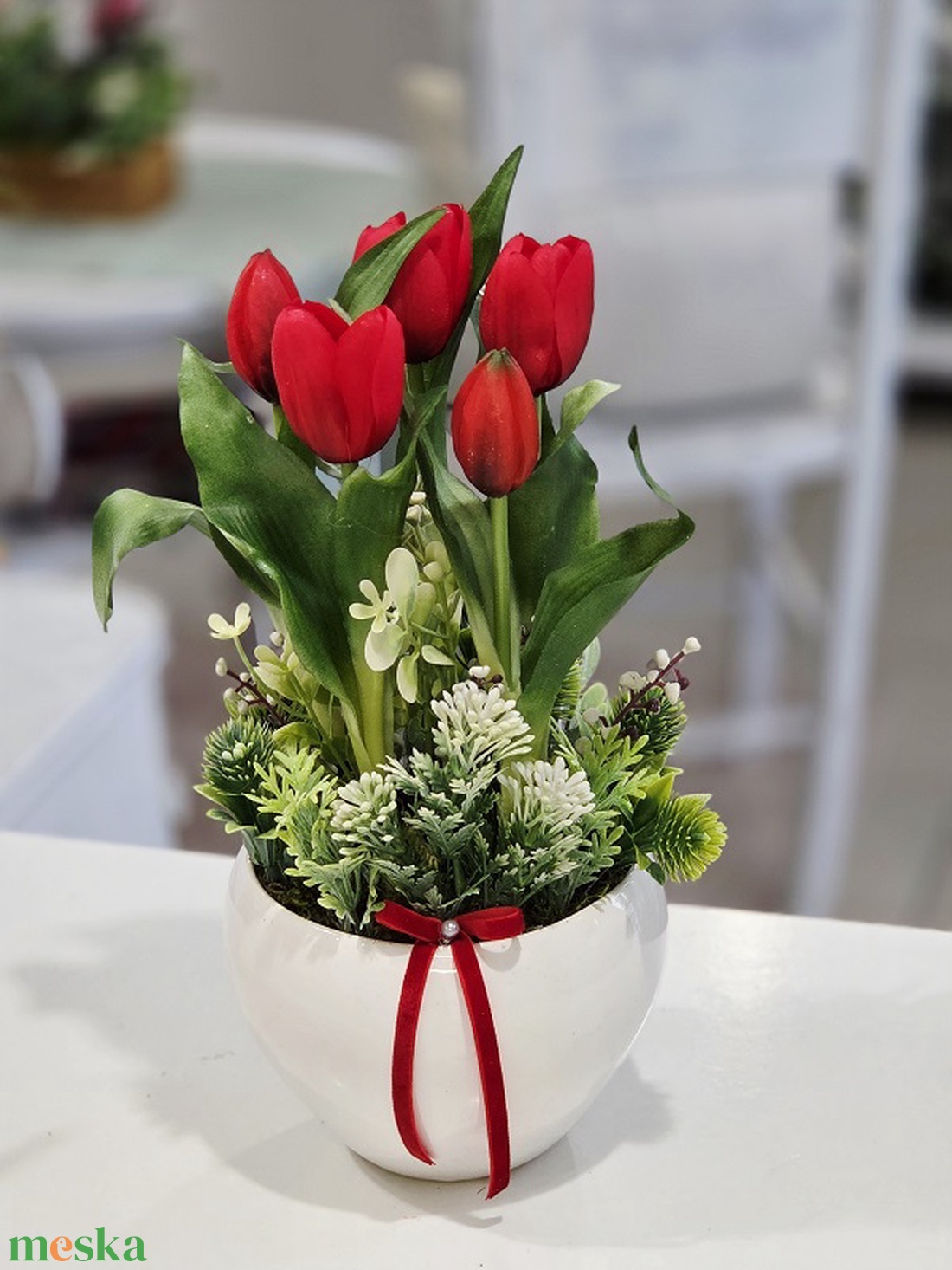 Piros tulipános tavaszi asztaldísz  - otthon & életmód - dekoráció - asztal és polc dekoráció - asztaldísz - Meska.hu