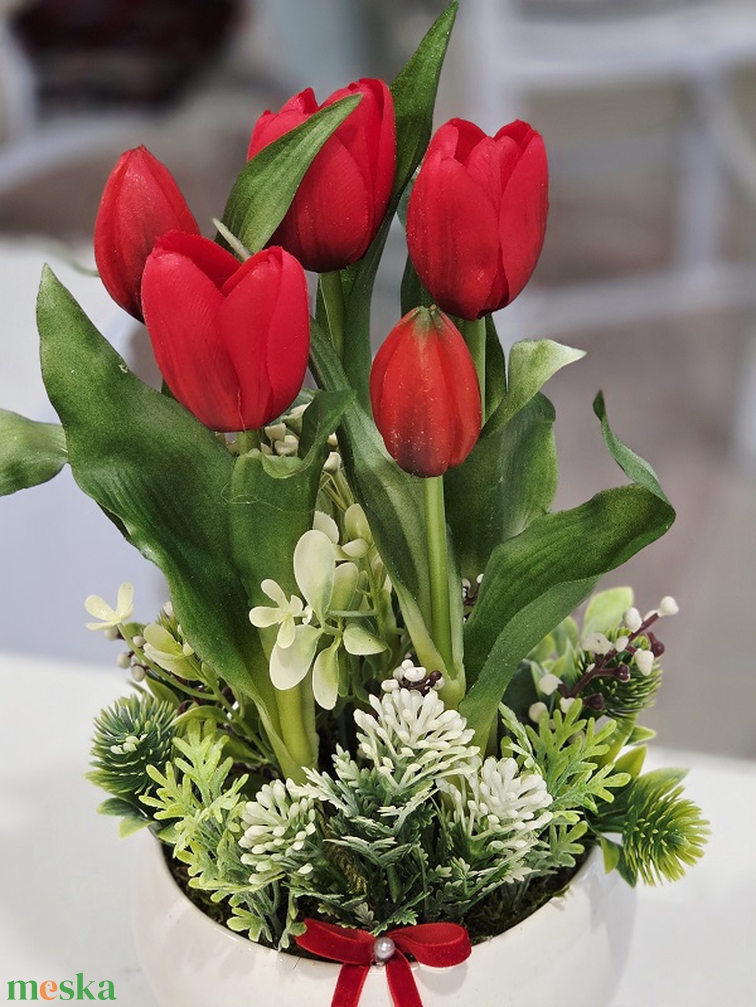 Piros tulipános tavaszi asztaldísz  - otthon & életmód - dekoráció - asztal és polc dekoráció - asztaldísz - Meska.hu
