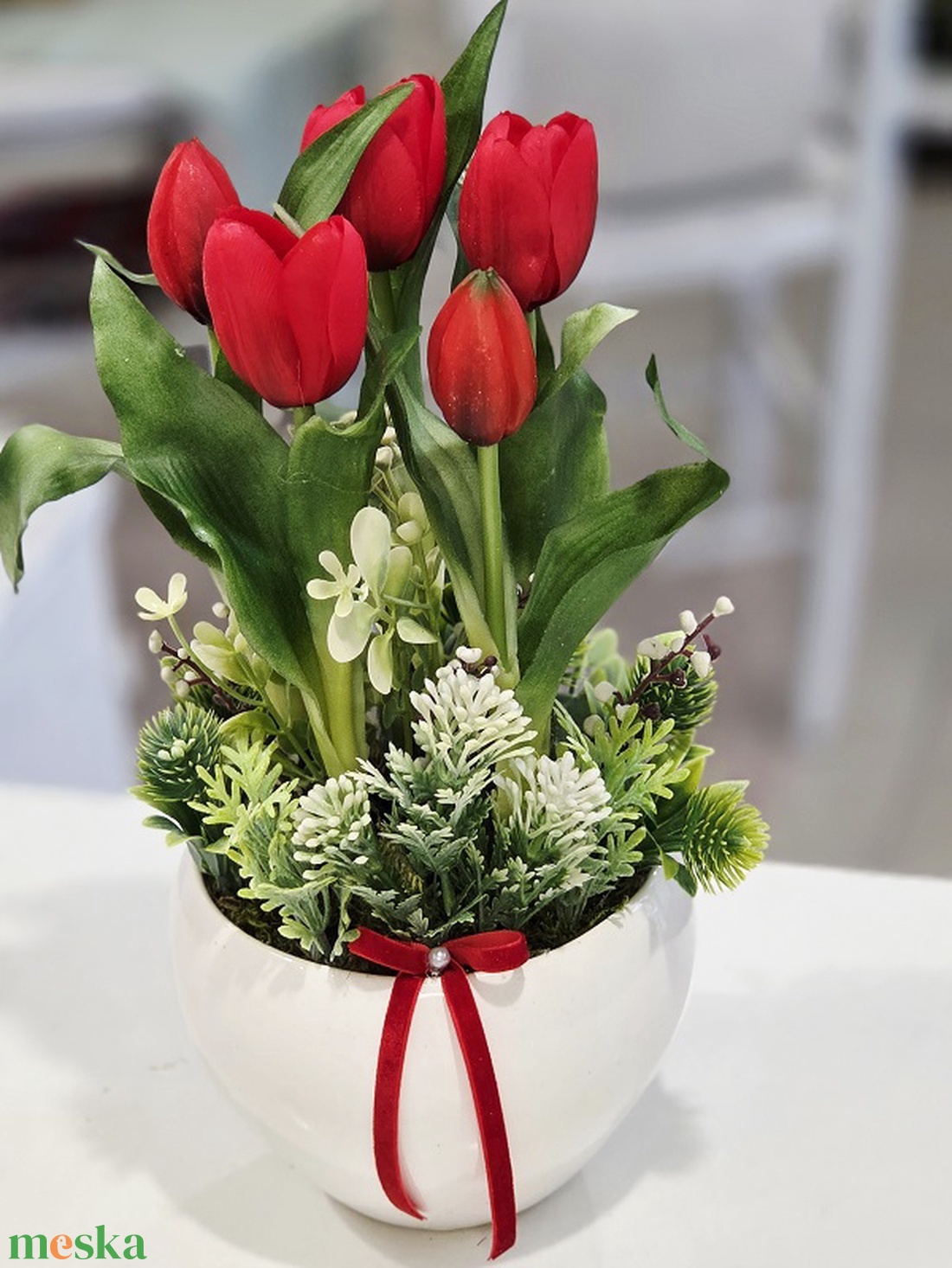 Piros tulipános tavaszi asztaldísz  - otthon & életmód - dekoráció - asztal és polc dekoráció - asztaldísz - Meska.hu
