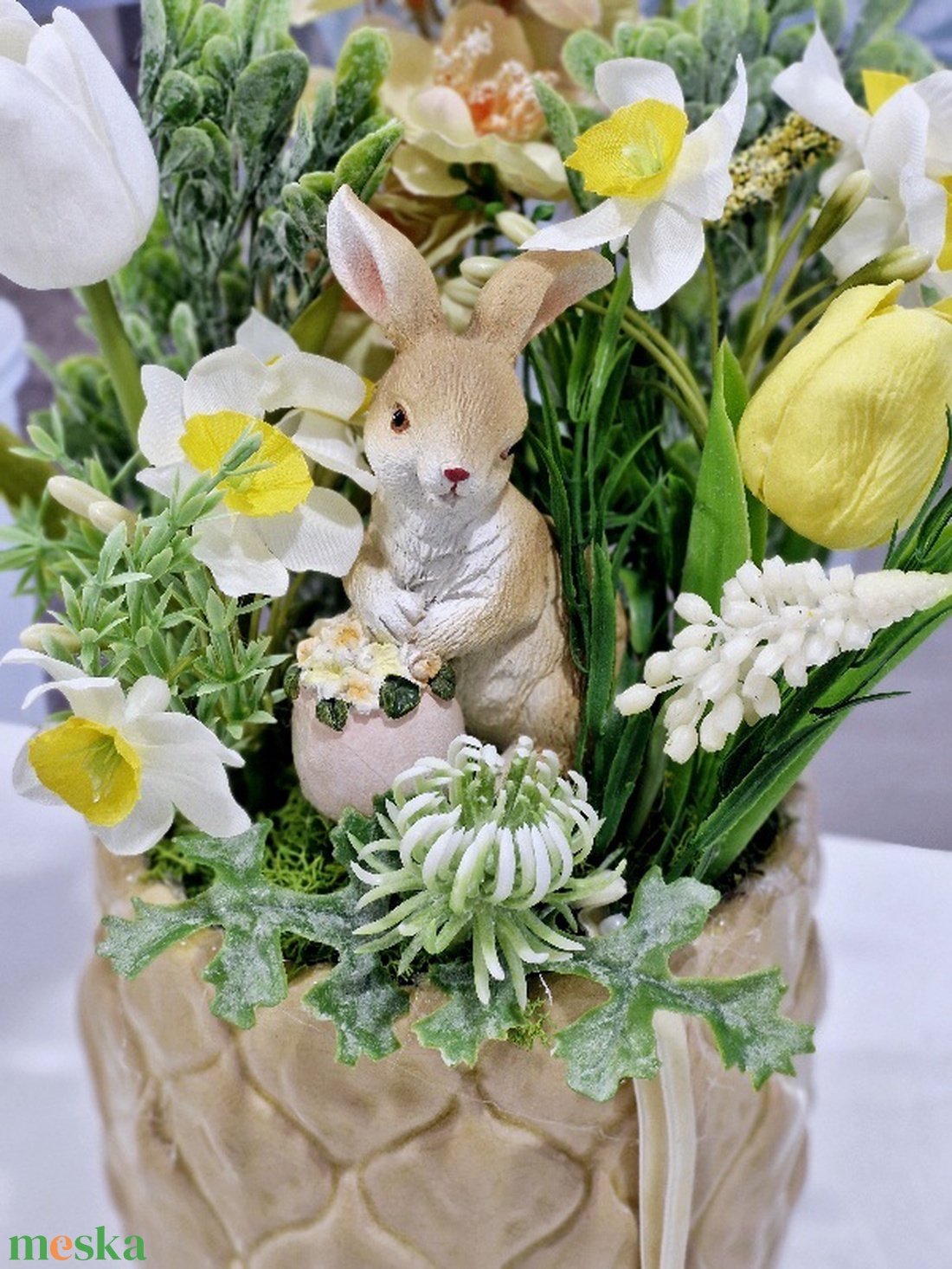 Sárga nyuszkós tavaszi asztaldísz  - ünnepi díszek, dekorációk - húsvéti díszek és dekorációk - húsvéti asztaldíszek - Meska.hu