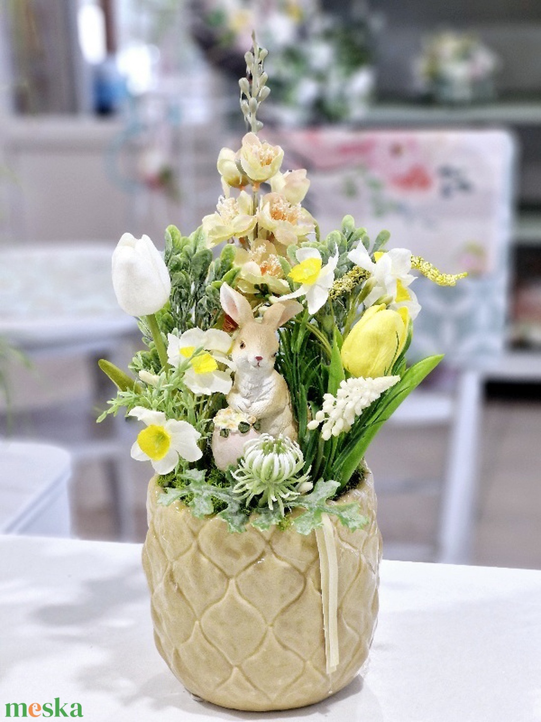 Sárga nyuszkós tavaszi asztaldísz  - ünnepi díszek, dekorációk - húsvéti díszek és dekorációk - húsvéti asztaldíszek - Meska.hu
