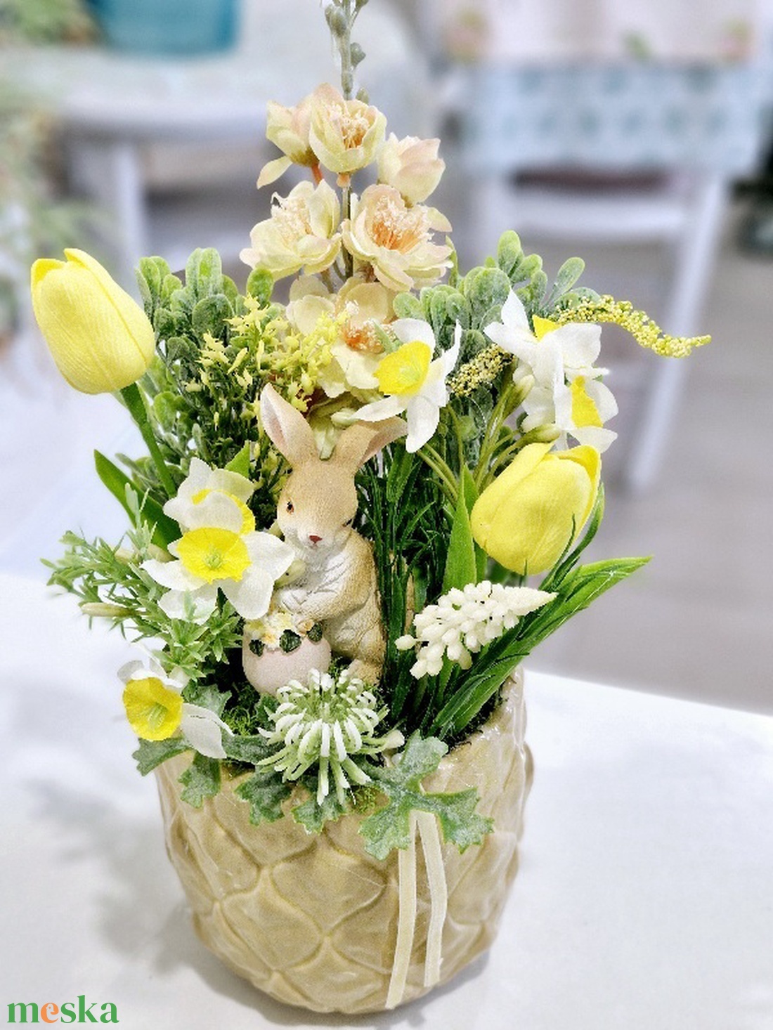 Sárga nyuszkós tavaszi asztaldísz  - ünnepi díszek, dekorációk - húsvéti díszek és dekorációk - húsvéti asztaldíszek - Meska.hu