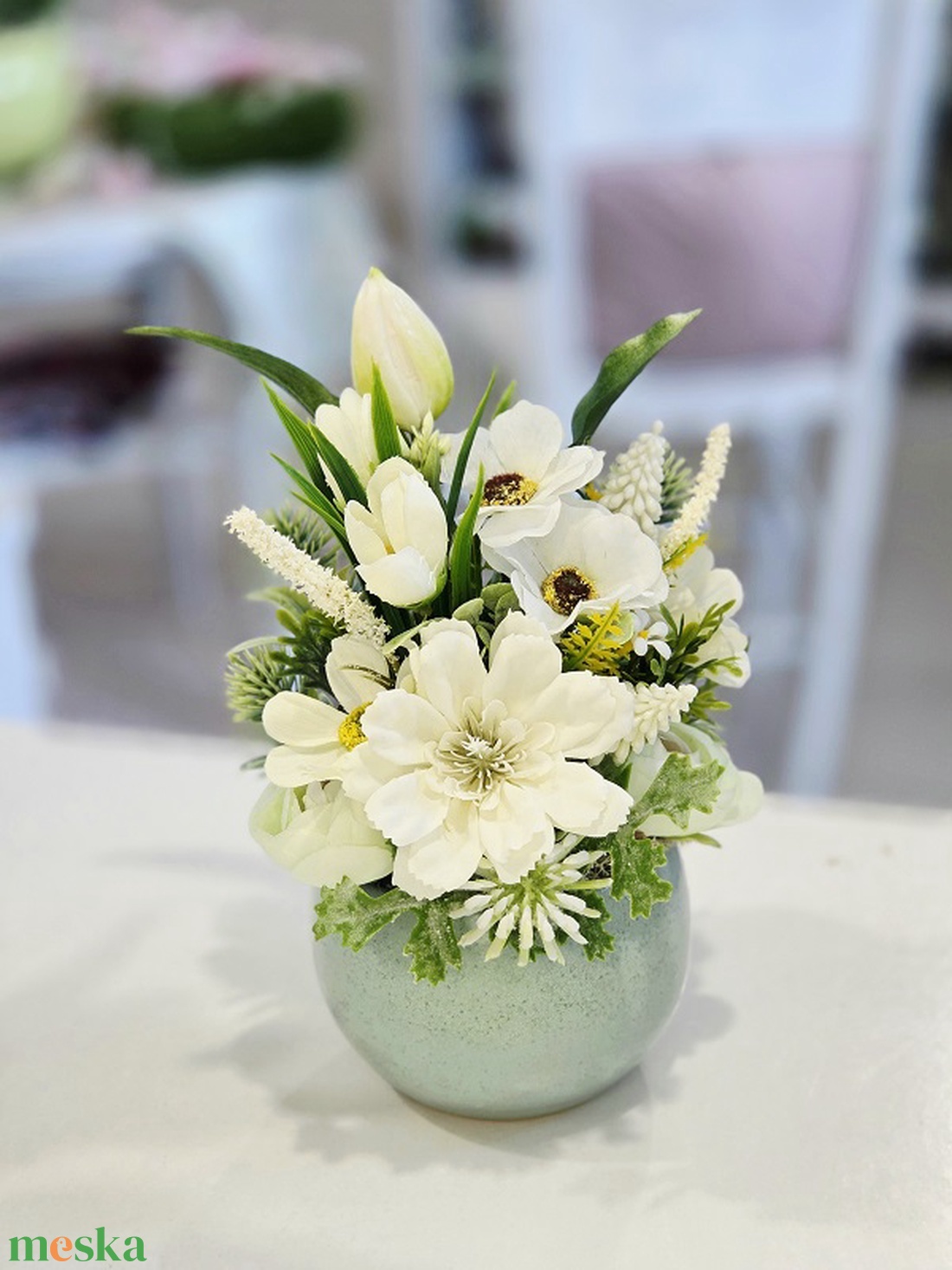 Menta kaspós tulipános tavaszi asztaldísz  - otthon & életmód - dekoráció - asztal és polc dekoráció - asztaldísz - Meska.hu