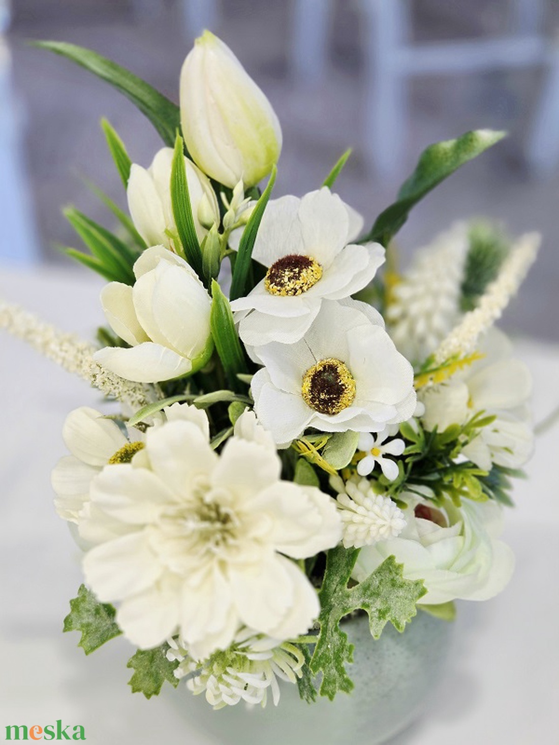 Menta kaspós tulipános tavaszi asztaldísz  - otthon & életmód - dekoráció - asztal és polc dekoráció - asztaldísz - Meska.hu