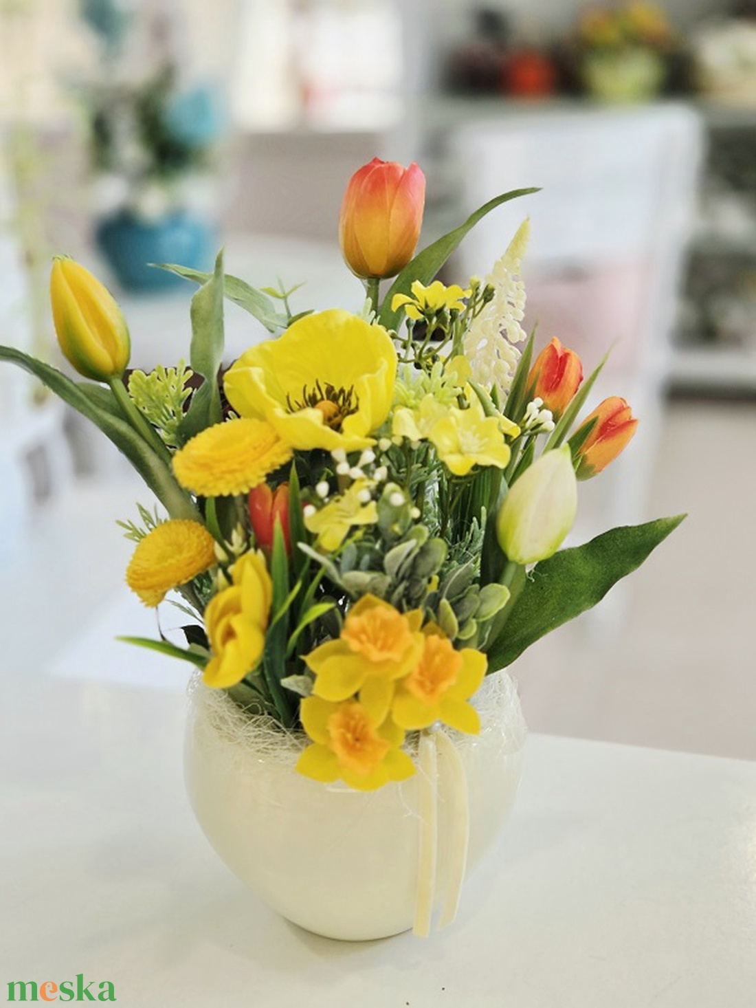 Vanília kaspós tavaszi frissesség tulipános tavaszi asztaldísz - otthon & életmód - dekoráció - asztal és polc dekoráció - asztaldísz - Meska.hu