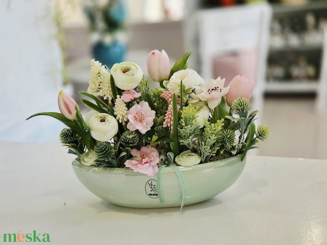 Vzs desing menta csónakos tavaszi asztaldísz  - otthon & életmód - dekoráció - asztal és polc dekoráció - asztaldísz - Meska.hu