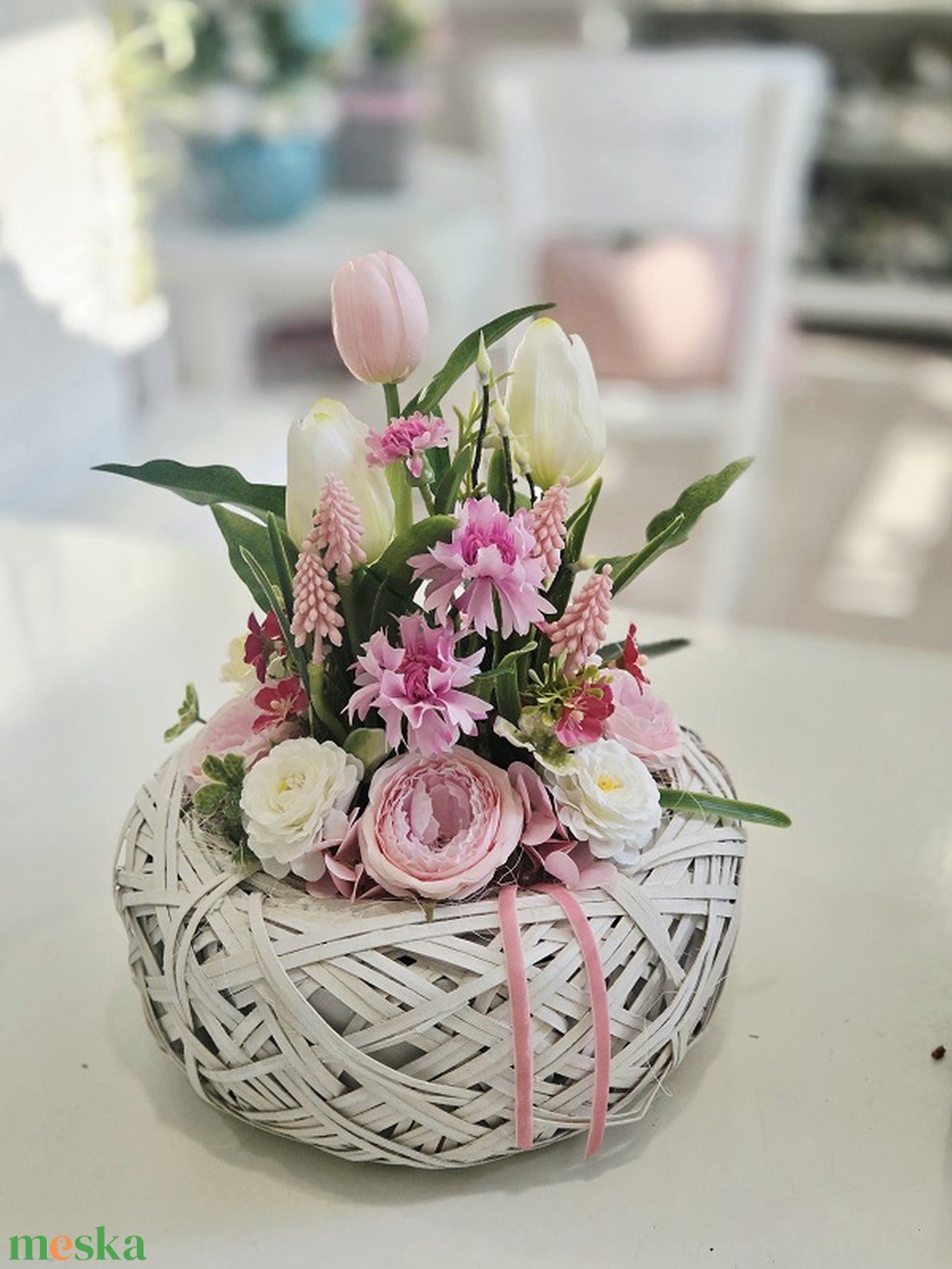 Fészek kosár tavaszi asztaldísz  - otthon & életmód - dekoráció - asztal és polc dekoráció - asztaldísz - Meska.hu