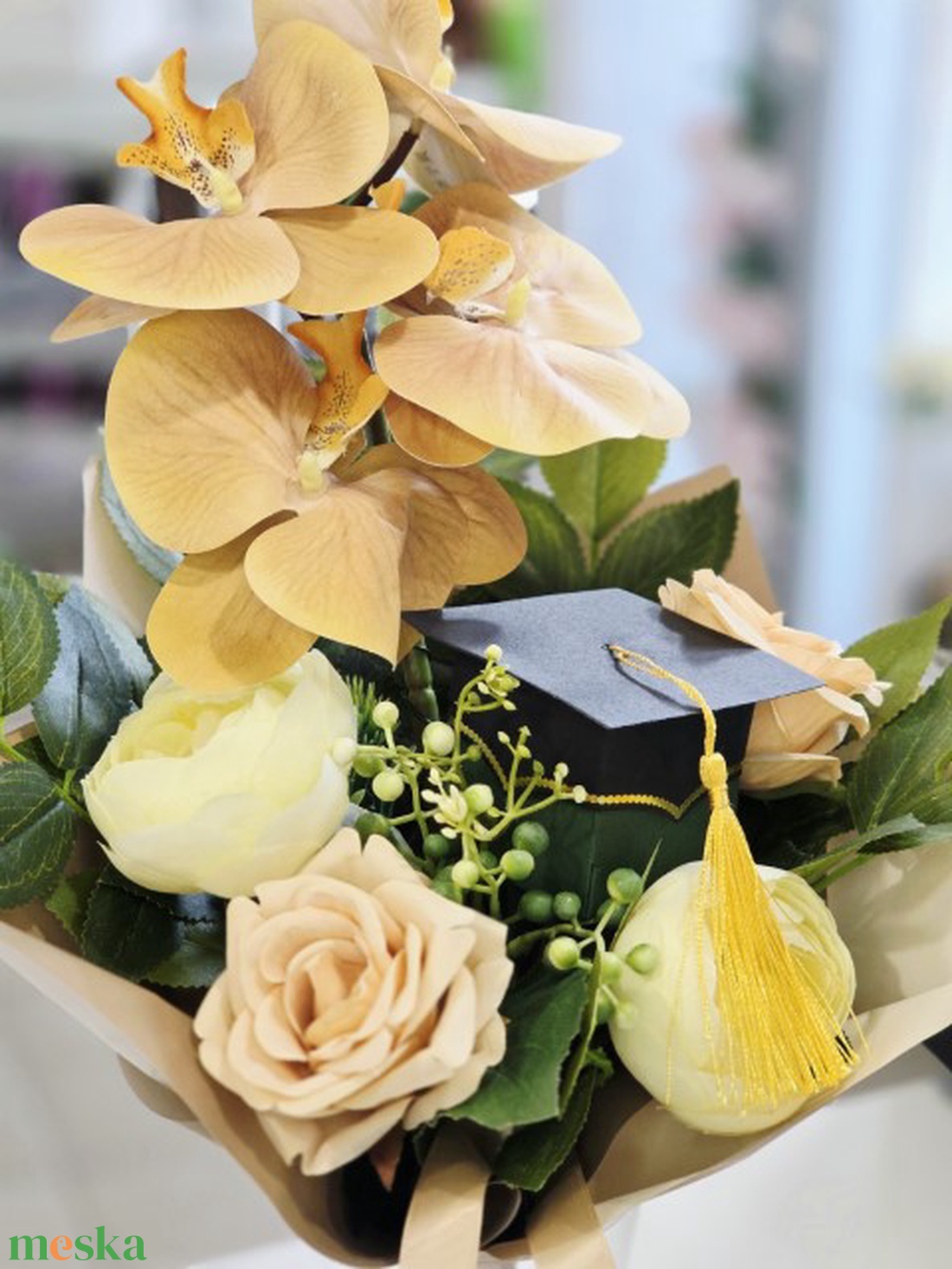 Barna orchideás ballagási csokor - otthon & életmód - virágdekoráció - virágok - virágcsokor - Meska.hu