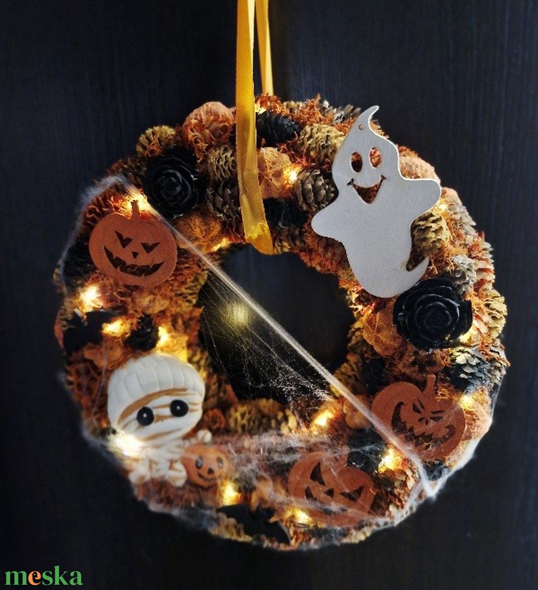 Múmia világítós halloweeni ajtódísz  - otthon & életmód - dekoráció - halloween - halloweeni ajtódíszek és ablakdíszek - Meska.hu