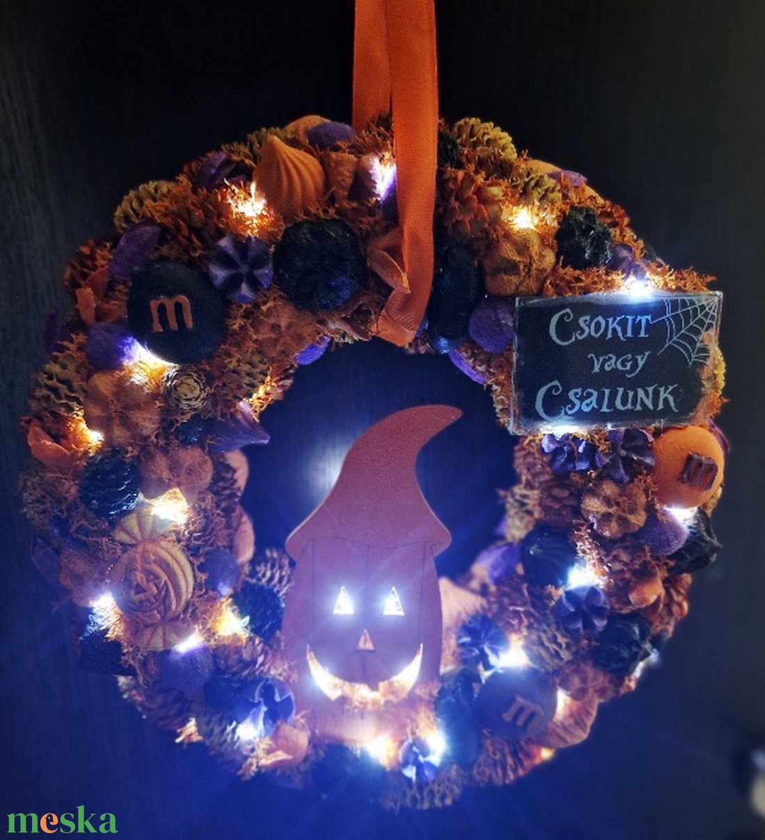 Tökfej csokit vagy csalunk halloweeni ajtódísz  - otthon & életmód - dekoráció - halloween - halloweeni ajtódíszek és ablakdíszek - Meska.hu