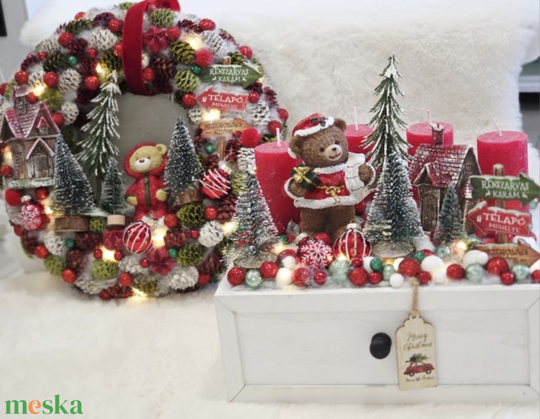 Mackófalva karácsonyi ajtódísz  - karácsony - karácsonyi lakásdekoráció - karácsonyi ajtódíszek - Meska.hu