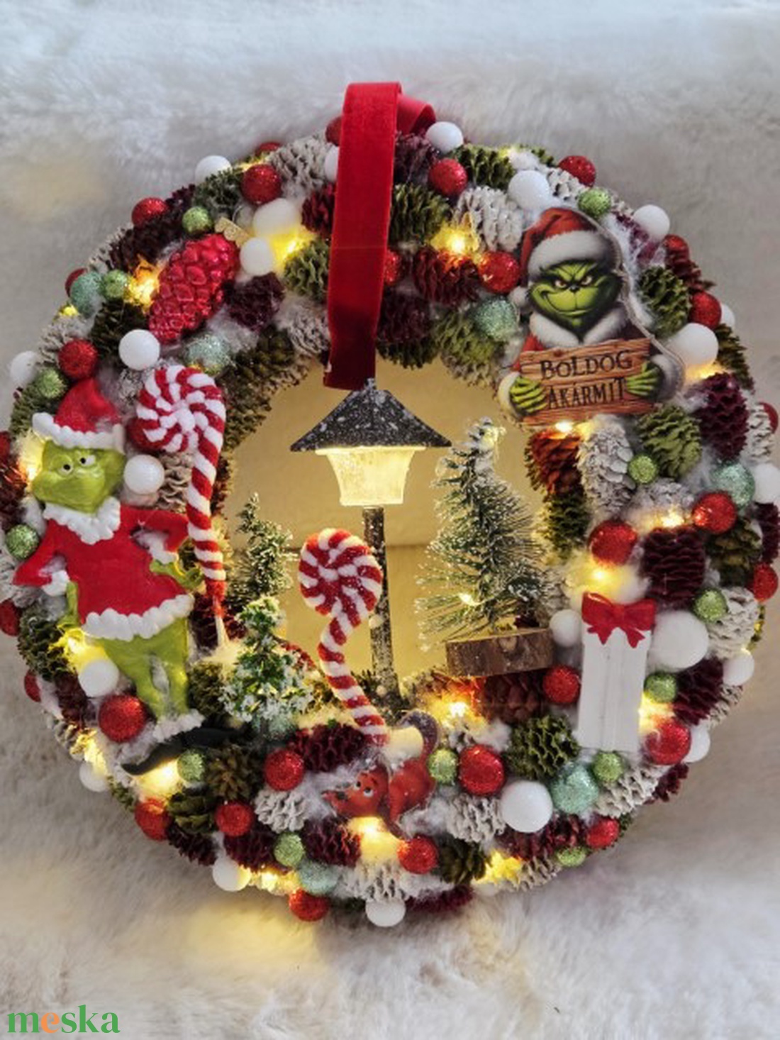 Grincs karácsonyi ajtódísz  - karácsony - karácsonyi lakásdekoráció - karácsonyi ajtódíszek - Meska.hu