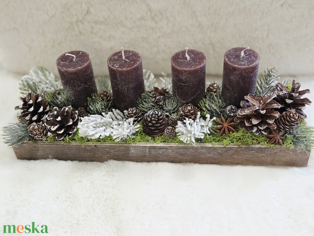 Temészetes barna adventi asztaldísz  - karácsony - adventi díszek - adventi koszorú - Meska.hu