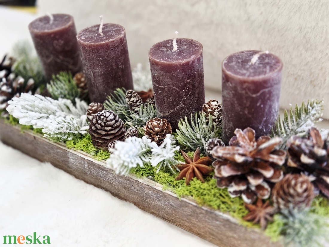 Temészetes barna adventi asztaldísz  - karácsony - adventi díszek - adventi koszorú - Meska.hu
