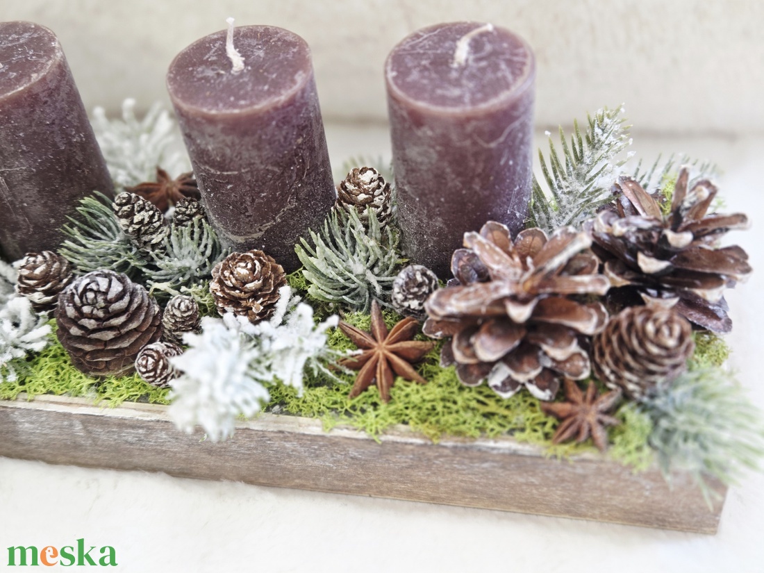 Temészetes barna adventi asztaldísz  - karácsony - adventi díszek - adventi koszorú - Meska.hu